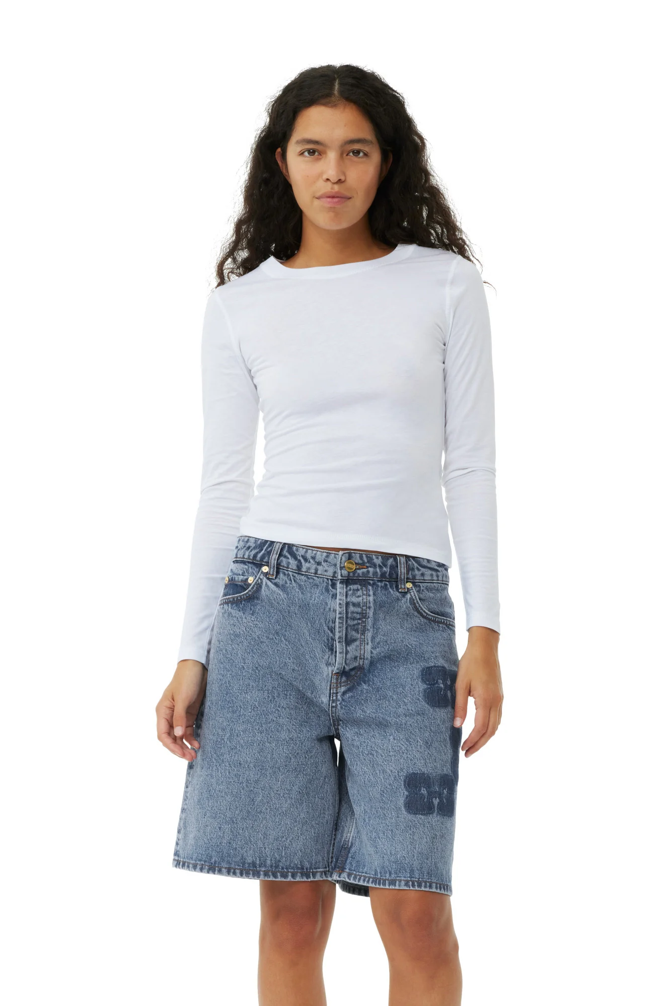 Patch Denim Shorts | Mid Blue Stone - Image 4