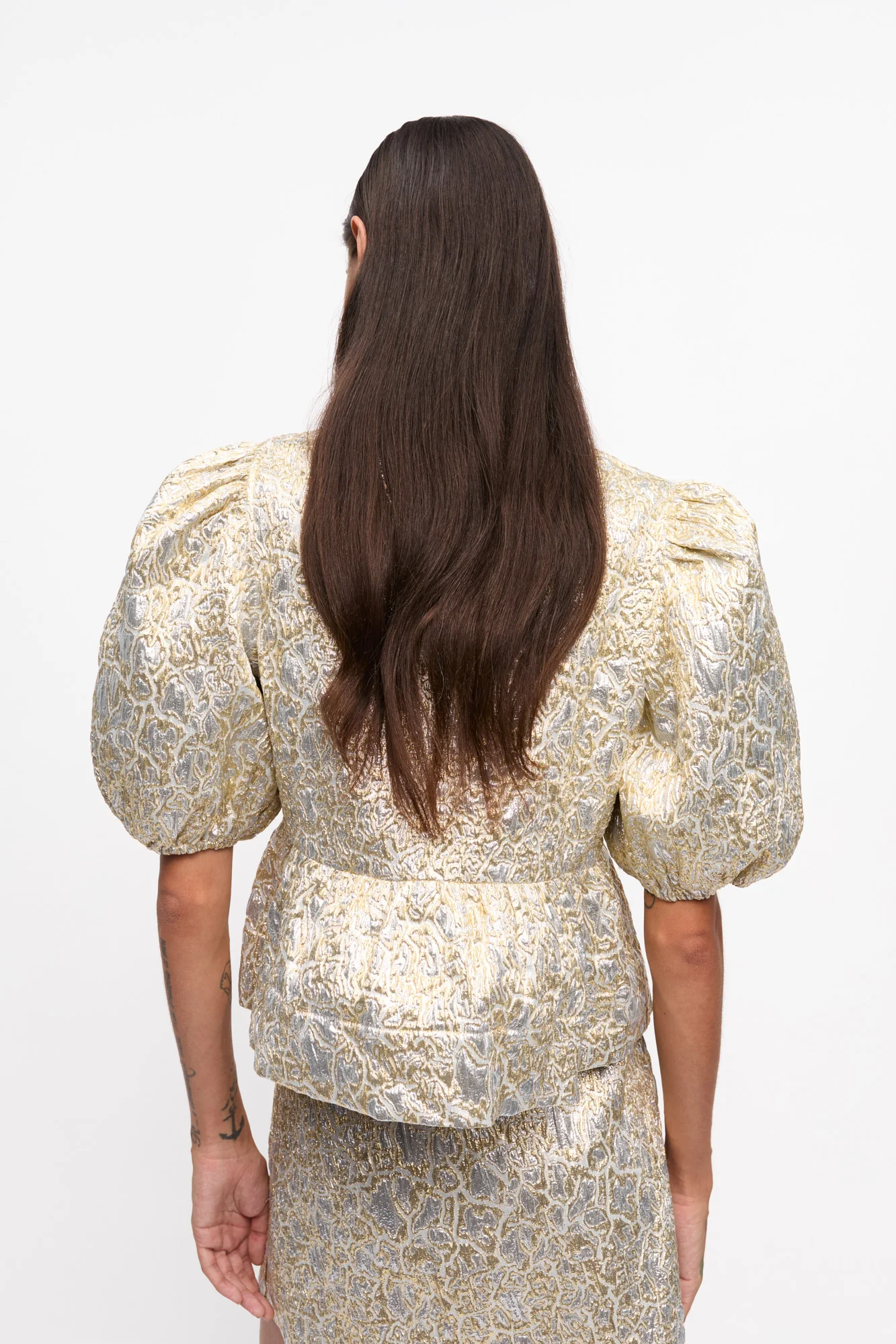 Peplum Tie String Blouse | Gold/Silver - Image 4