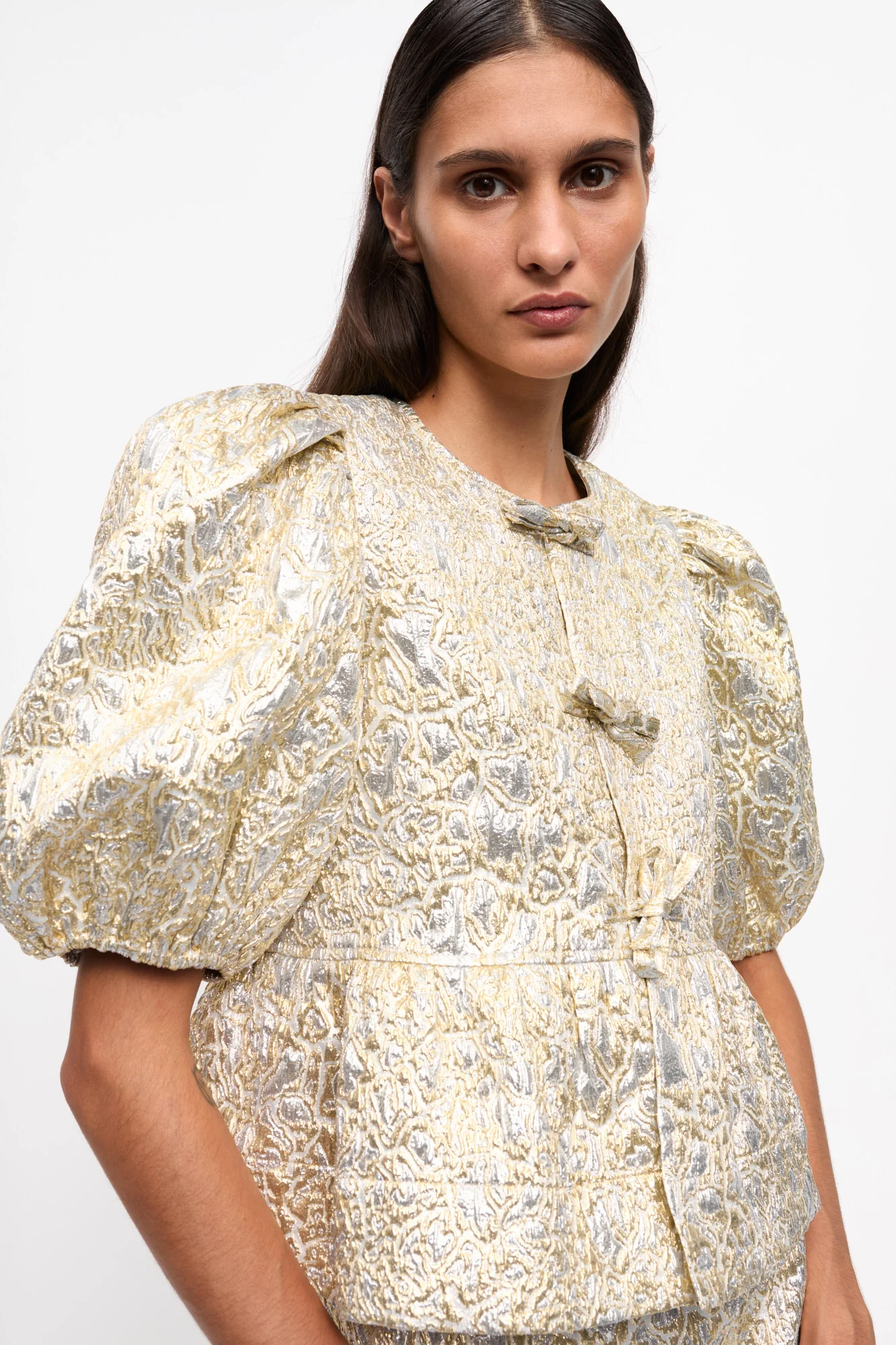 Peplum Tie String Blouse | Gold/Silver - Image 6