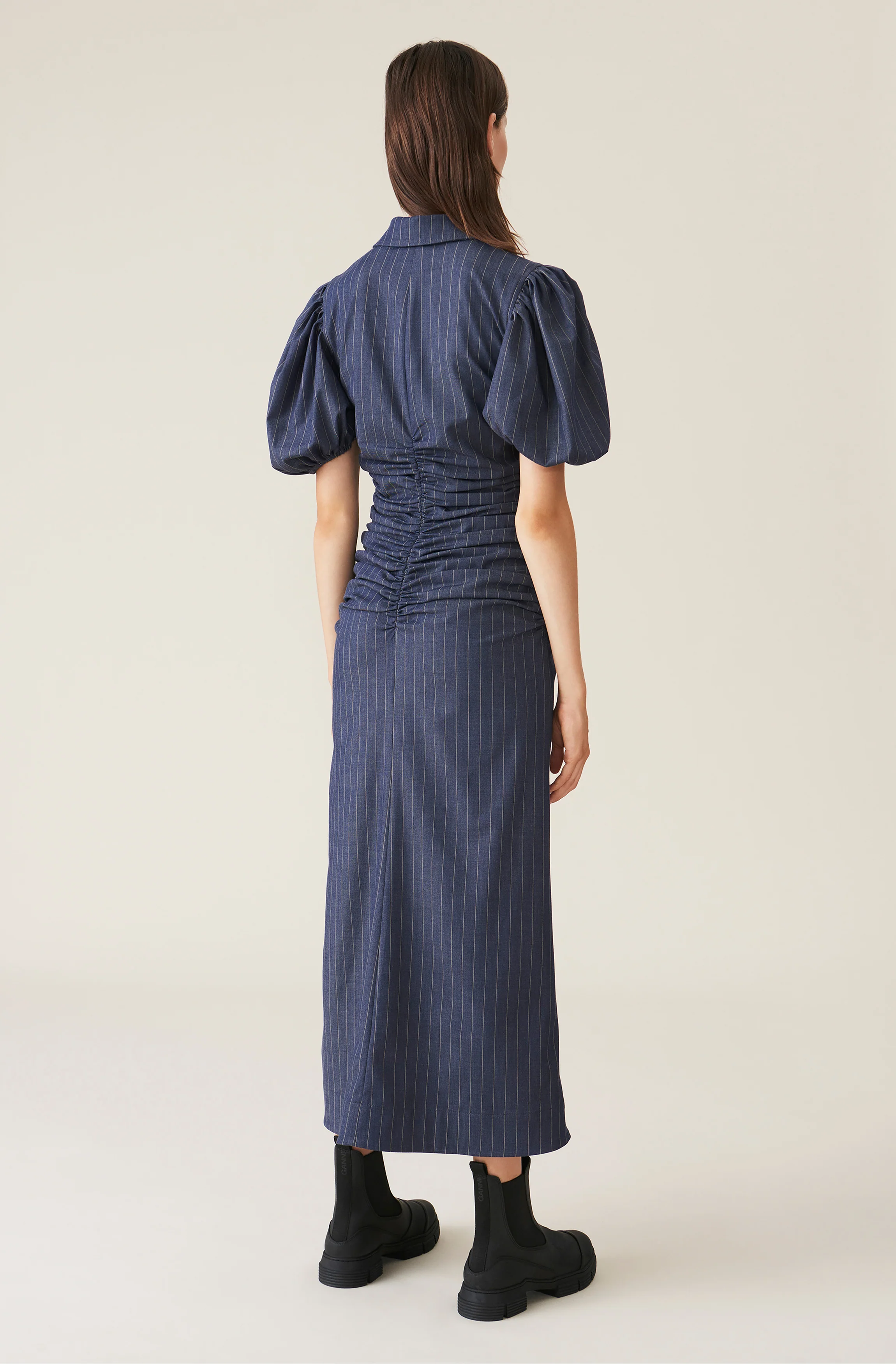 Pin-Stripe V-Neck Midi Dress | Dress Blues - Image 3