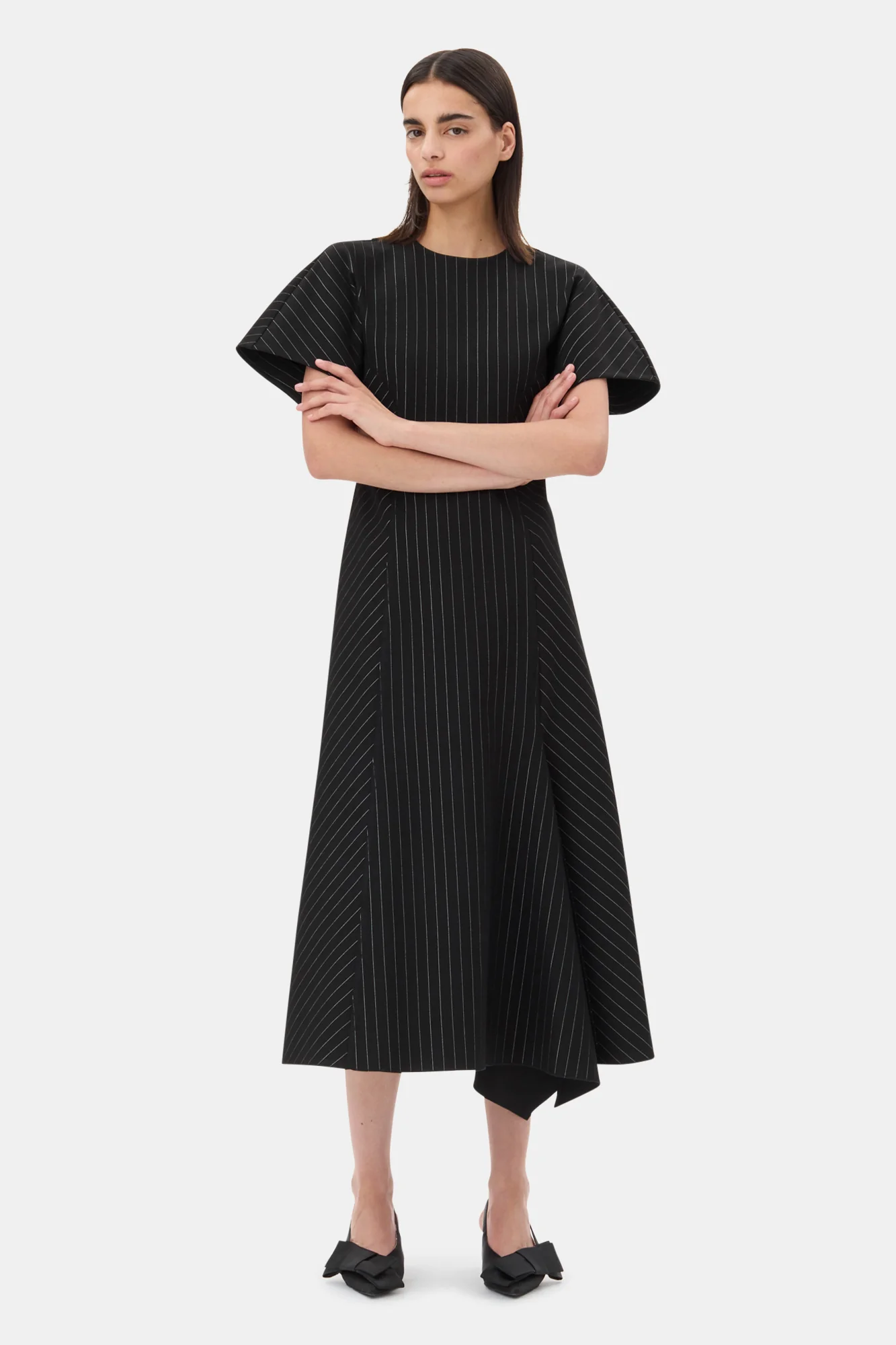 Pinstripe Long Dress | Black - Image 3