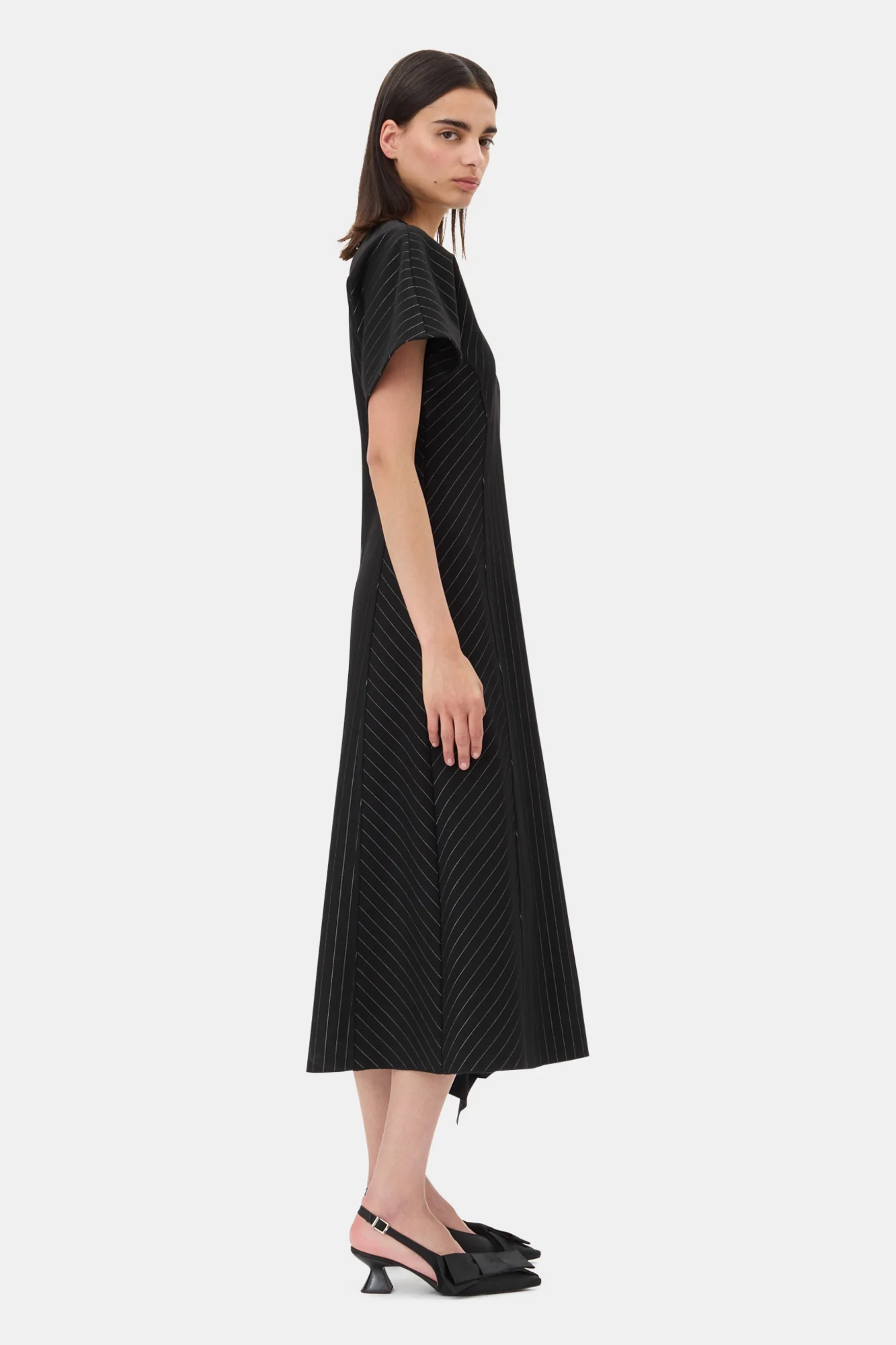 Pinstripe Long Dress | Black - Image 5