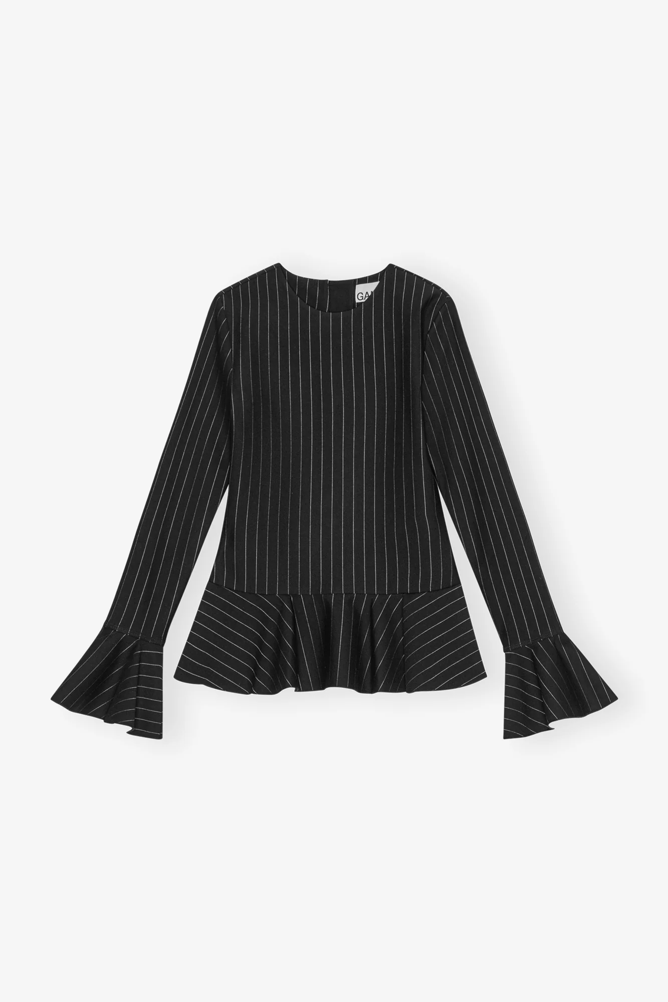 Pinstripe Peplum Blouse | Black