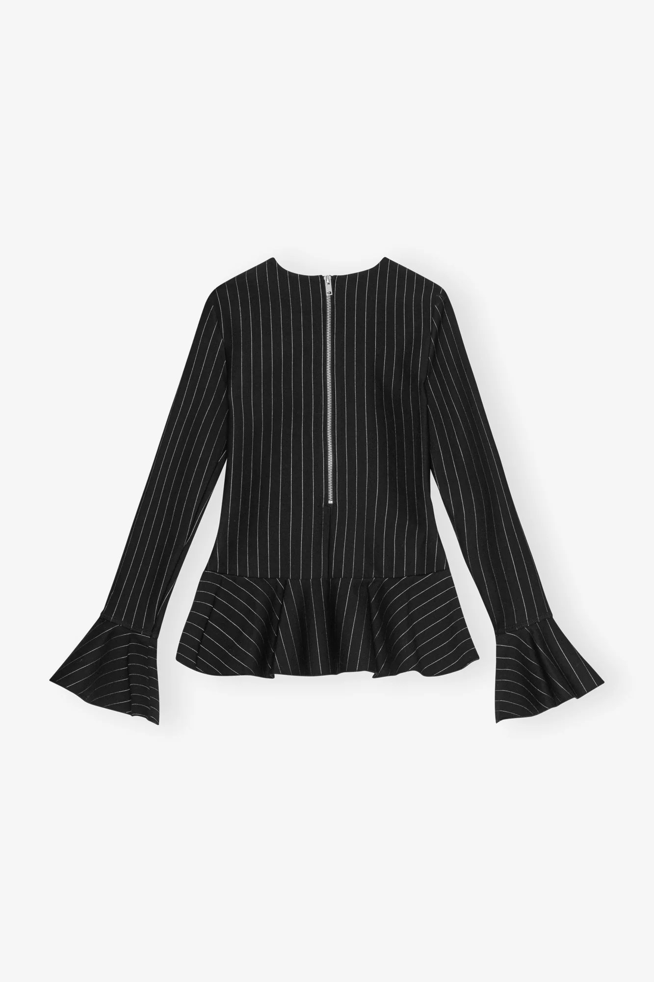 Pinstripe Peplum Blouse | Black - Image 2