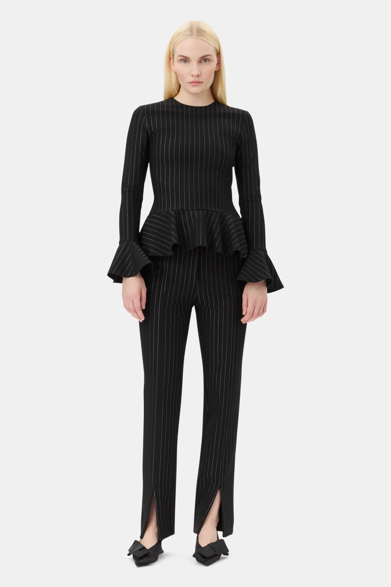 Pinstripe Peplum Blouse | Black - Image 4