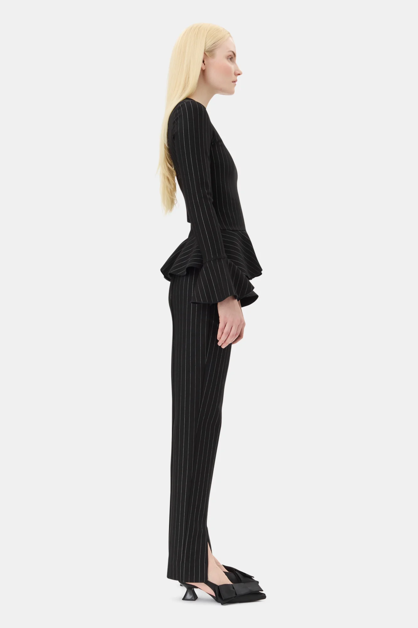Pinstripe Peplum Blouse | Black - Image 5