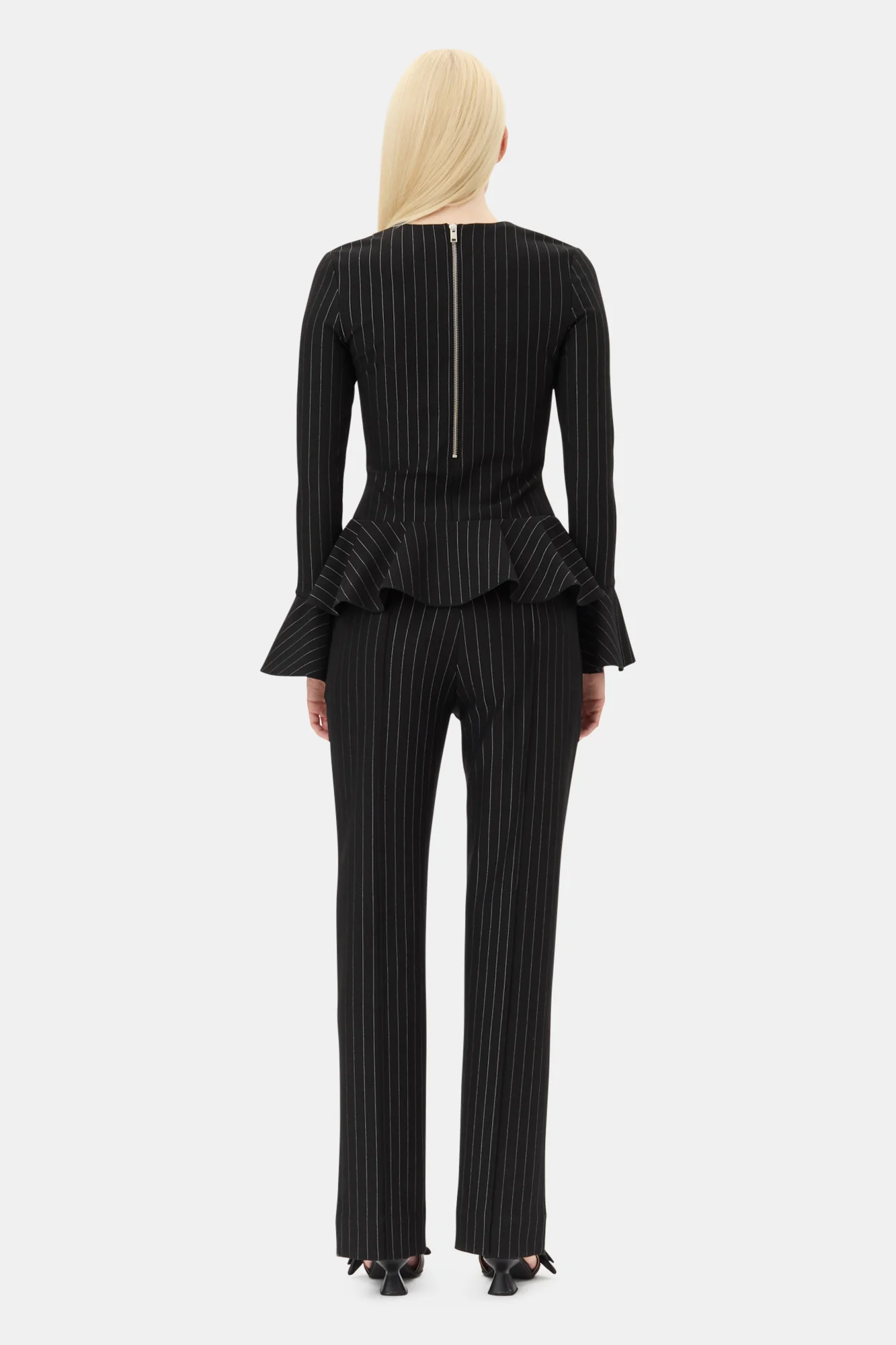 Pinstripe Peplum Blouse | Black - Image 6