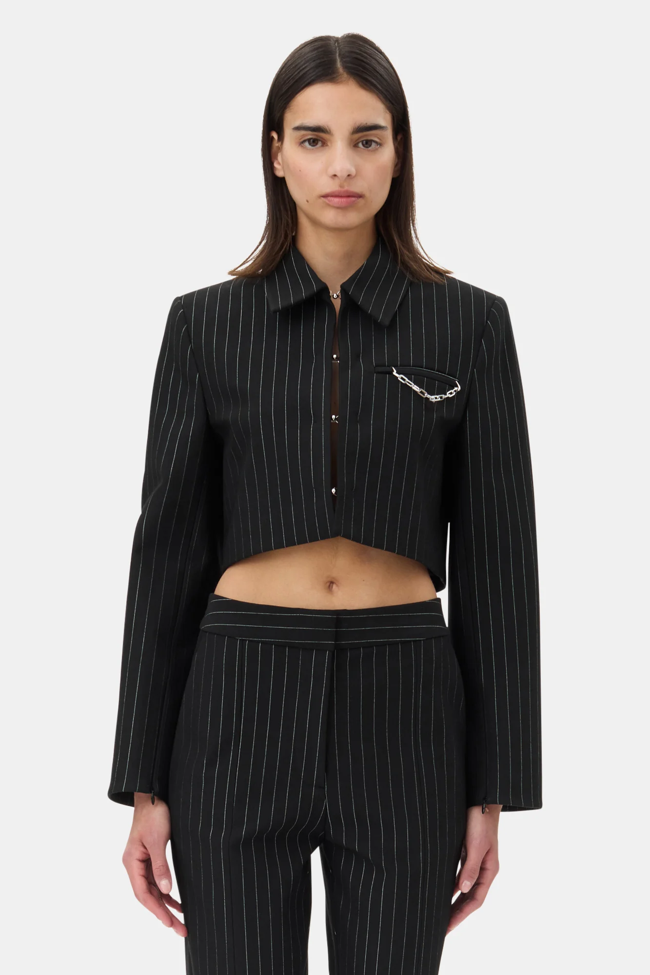 Pinstriped Cropped Blazer | Black - Image 3