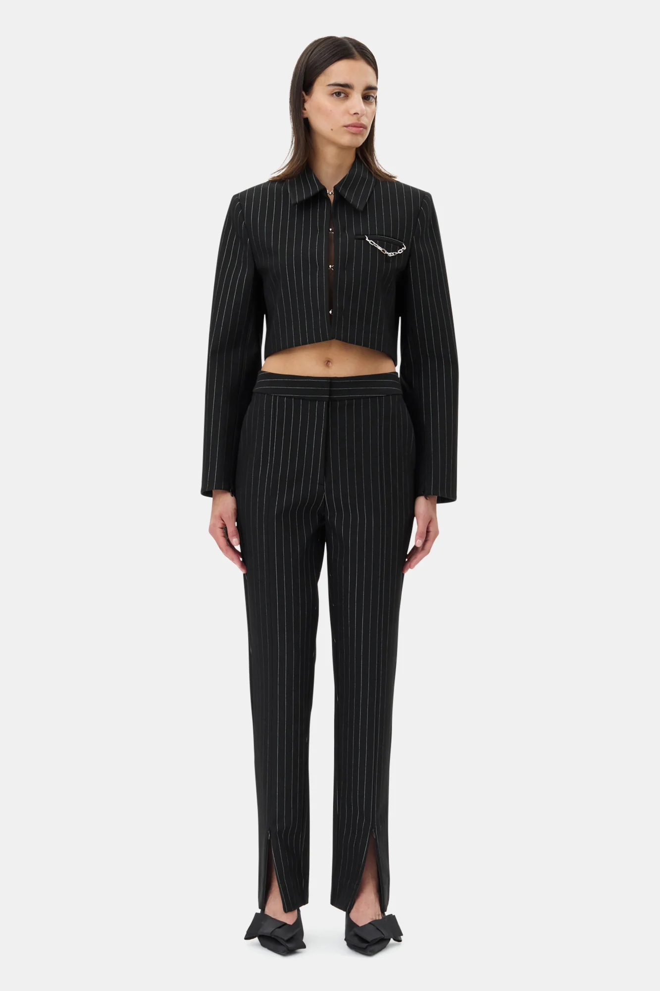 Pinstriped Cropped Blazer | Black - Image 4