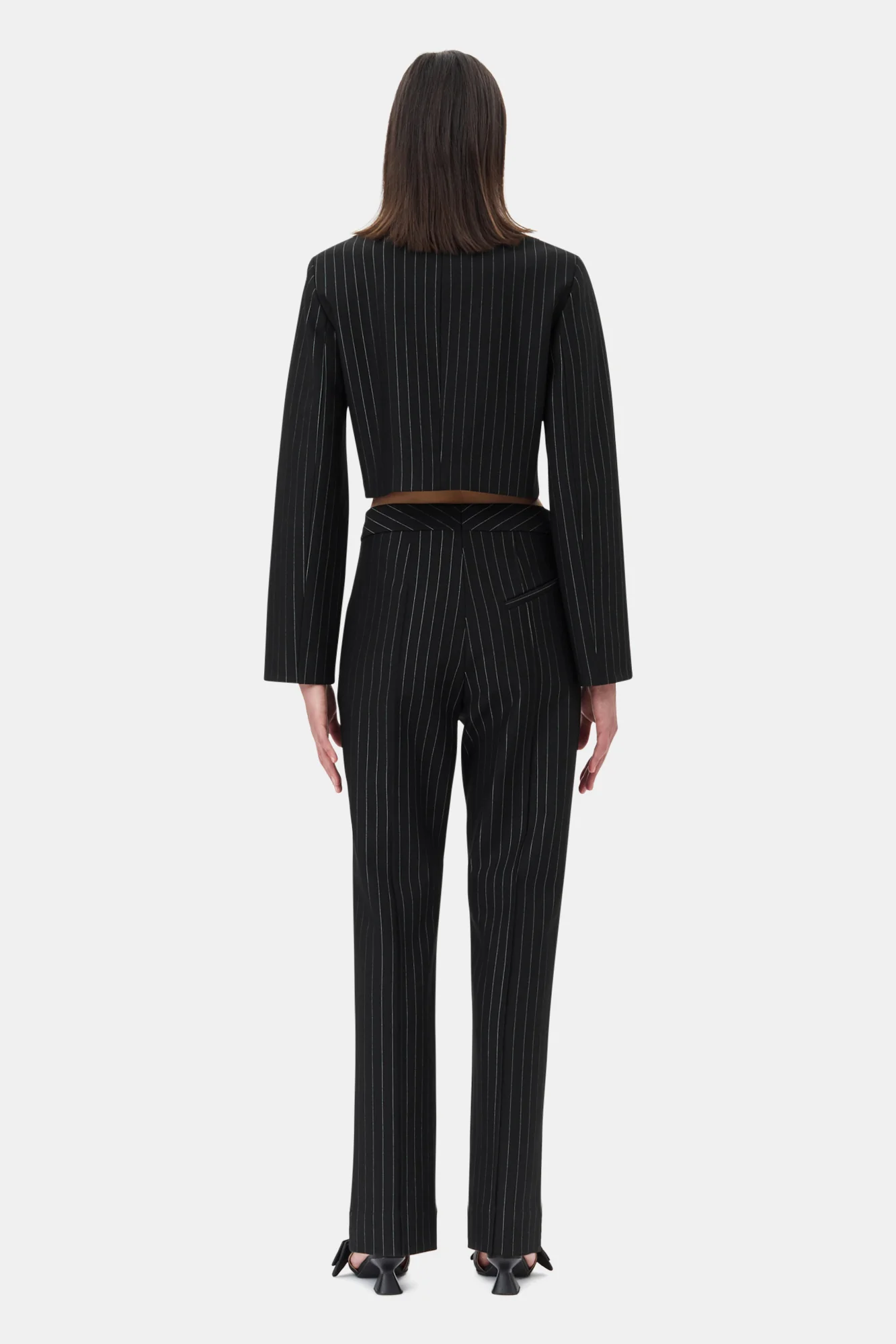 Pinstriped Cropped Blazer | Black - Image 6