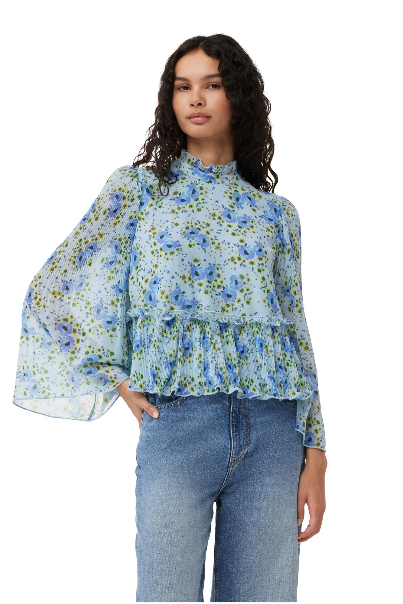 Pleated Georgette Blouse | Ice Water - Image 6