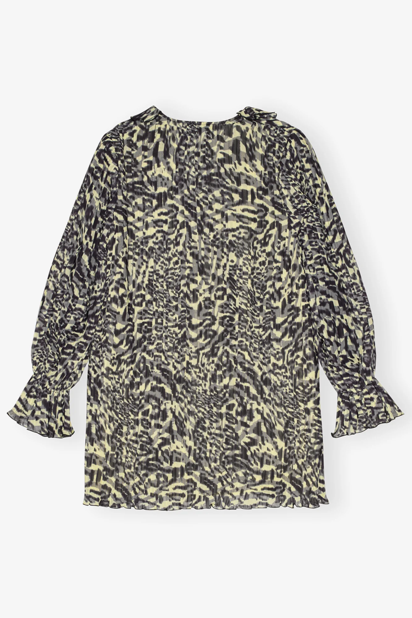 Pleated Georgette Flounce Neck Mini Dress | Lemon Icing - Image 2