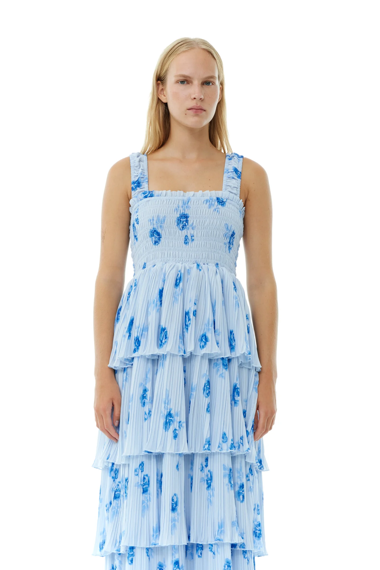 Pleated Georgette Flounce Smock Dress | Heather - Image 4