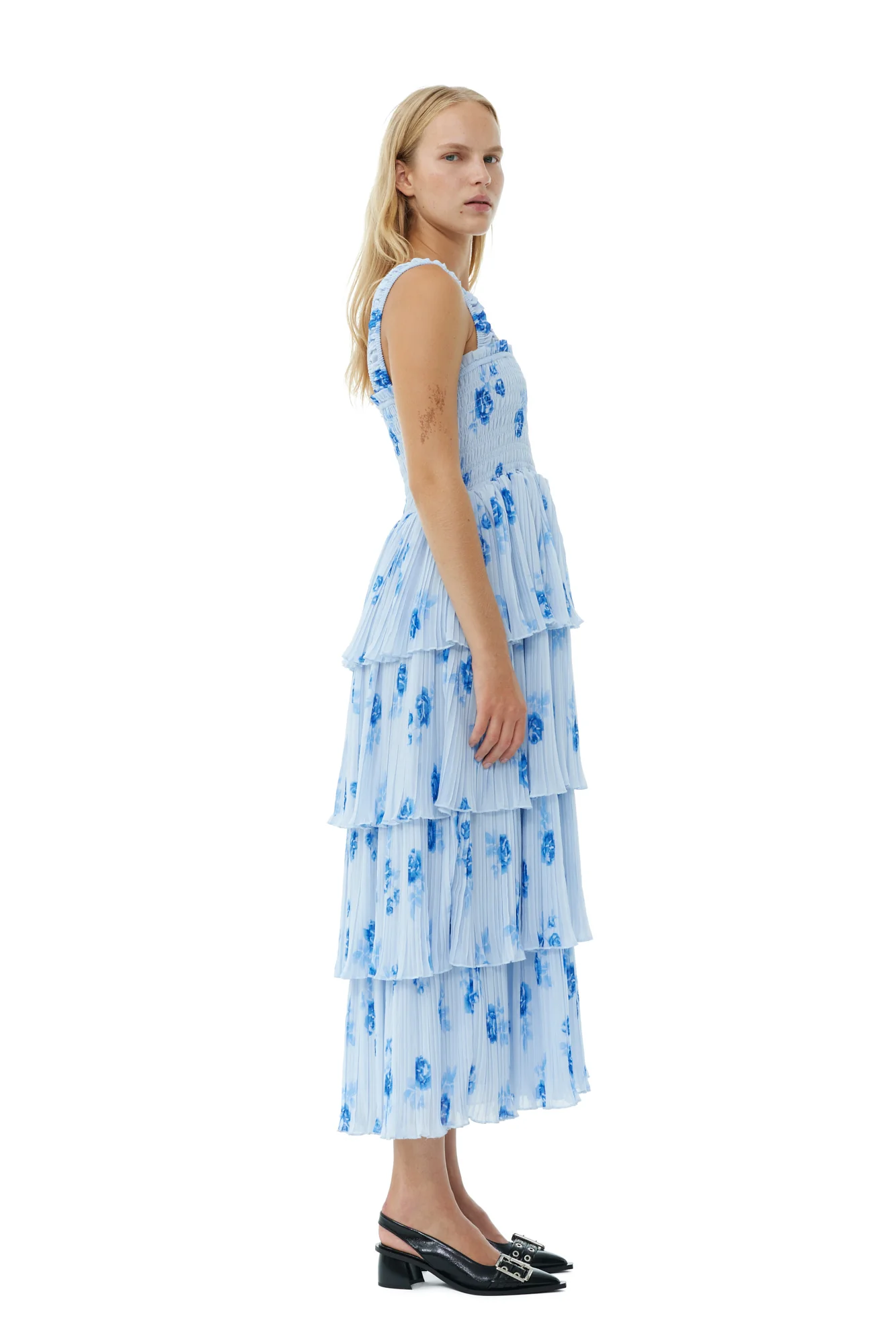 Pleated Georgette Flounce Smock Dress | Heather - Image 5