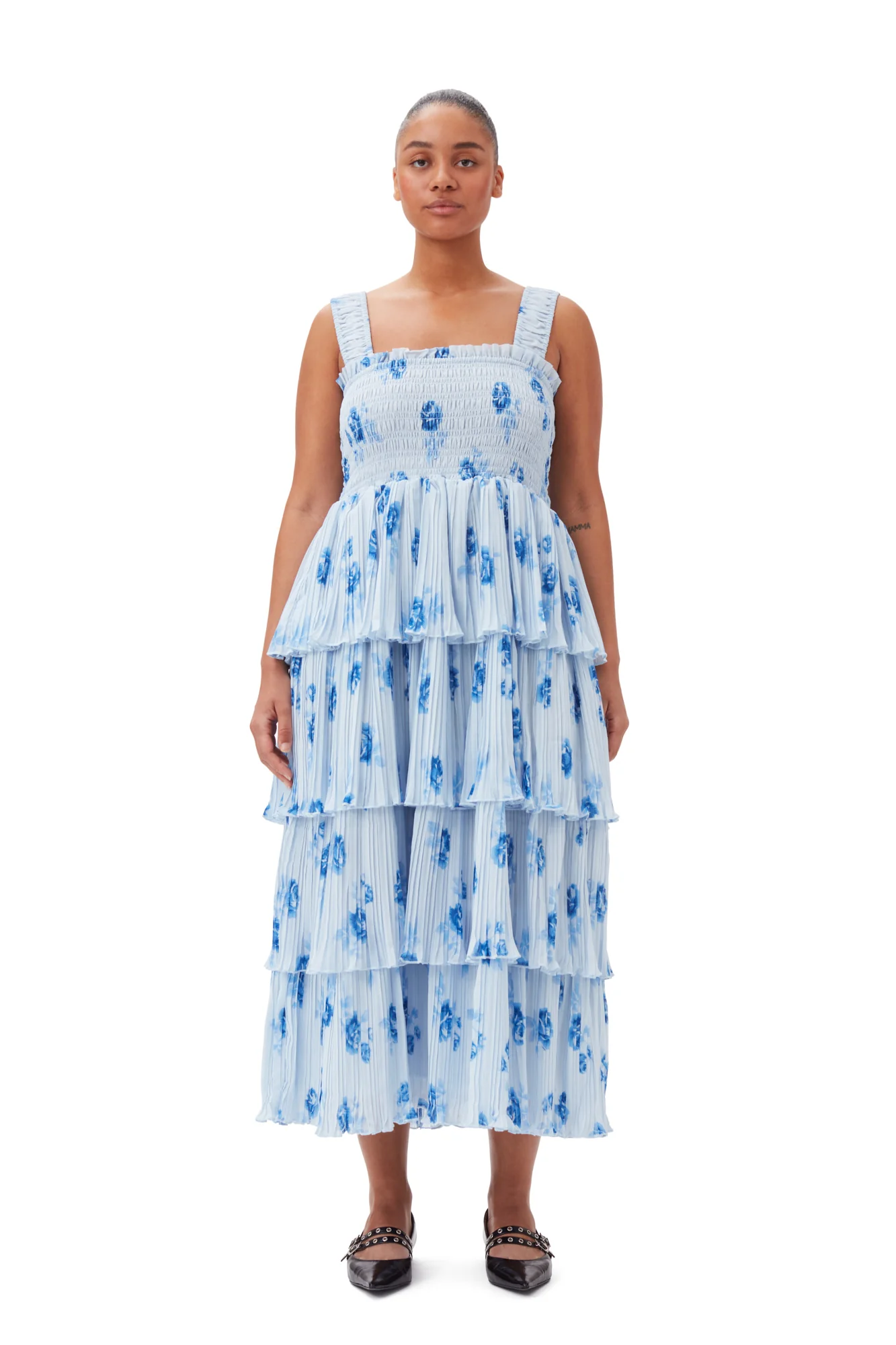 Pleated Georgette Flounce Smock Dress | Heather - Image 7