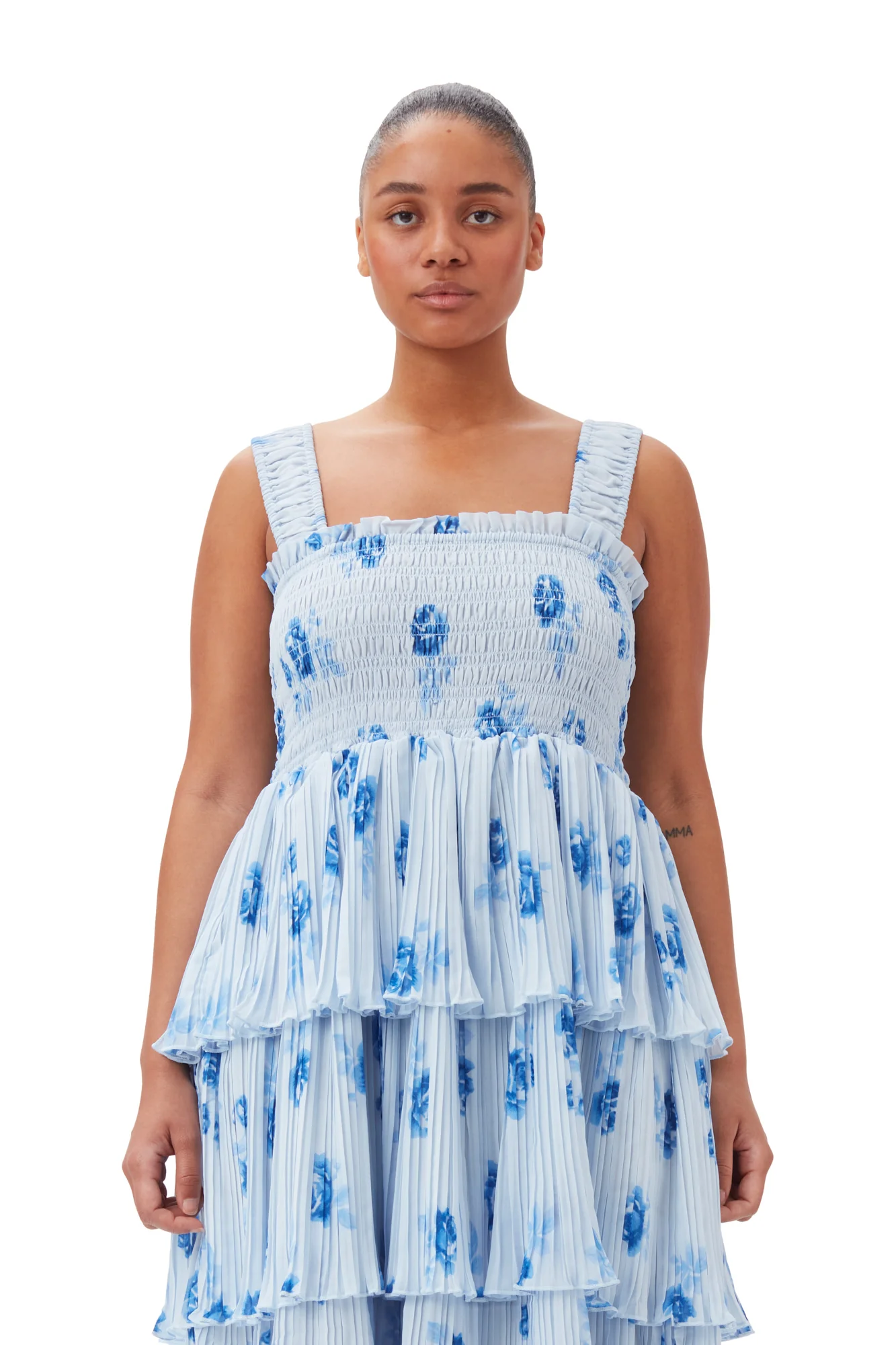 Pleated Georgette Flounce Smock Dress | Heather - Image 8