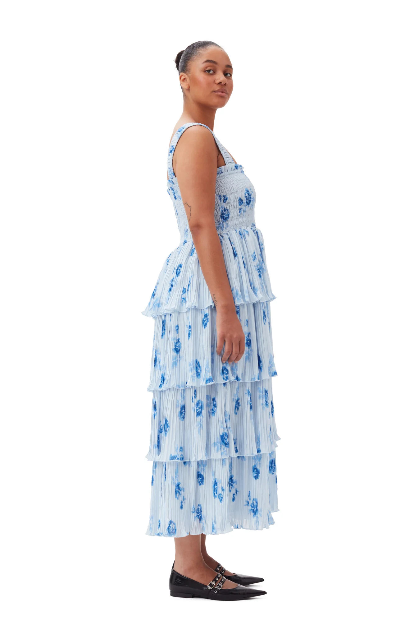 Pleated Georgette Flounce Smock Dress | Heather - Image 9