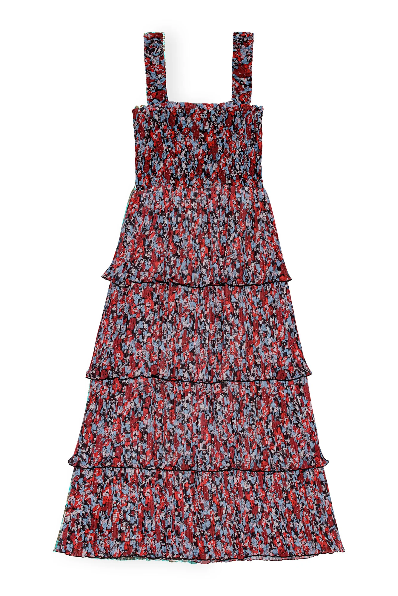 Pleated Georgette Flounce Smock Midi Dress | High Risk Red - Image 2