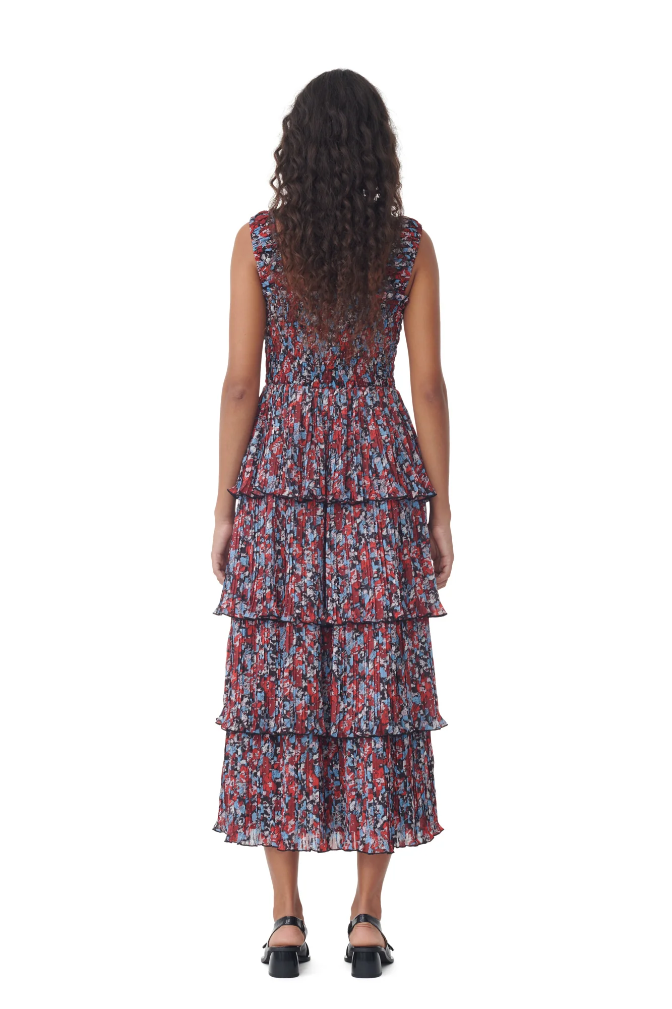 Pleated Georgette Flounce Smock Midi Dress | High Risk Red - Image 6