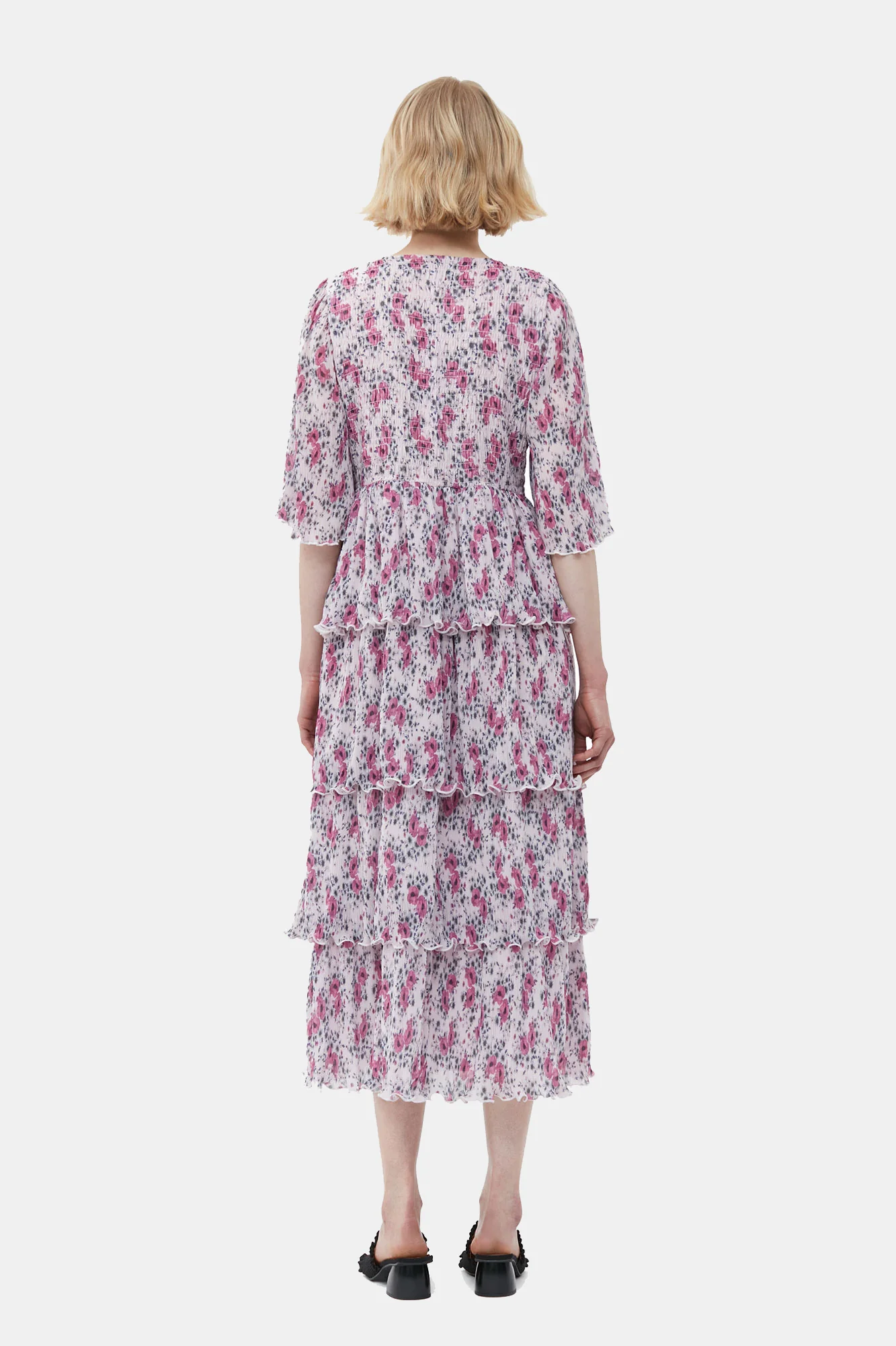 Pleated Georgette Flounce Smock Midi Dress | Mauve Chalk - Image 4
