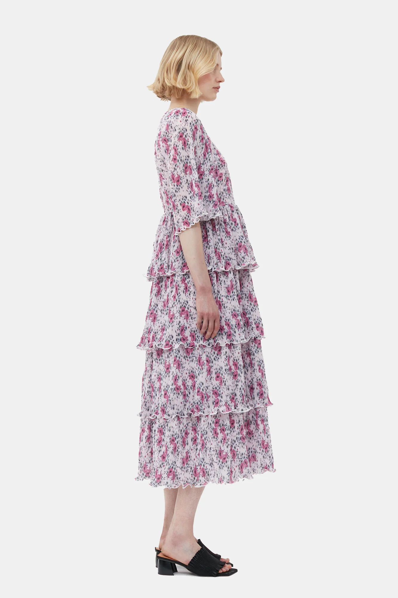 Pleated Georgette Flounce Smock Midi Dress | Mauve Chalk - Image 5