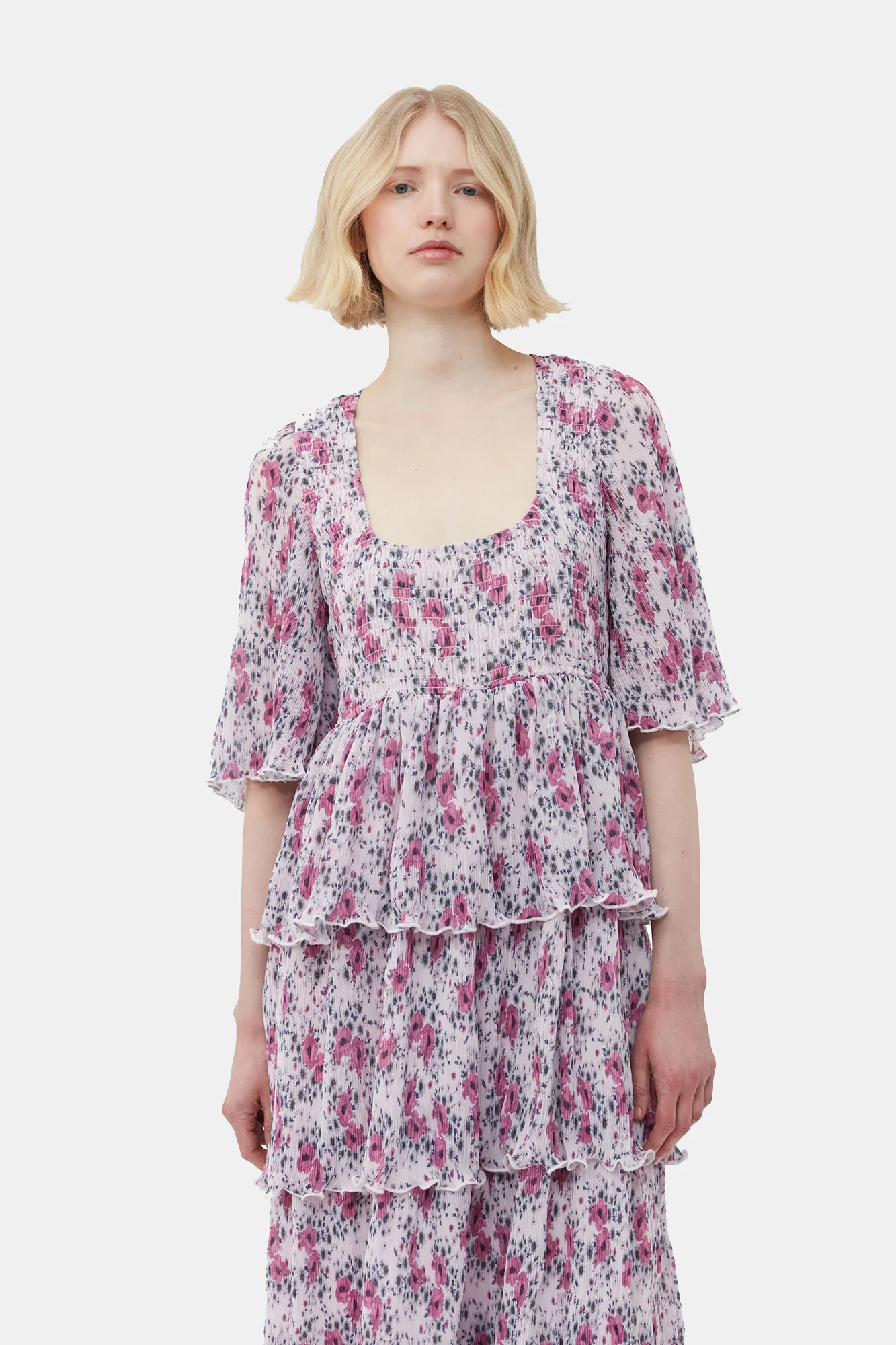 Pleated Georgette Flounce Smock Midi Dress | Mauve Chalk - Image 6