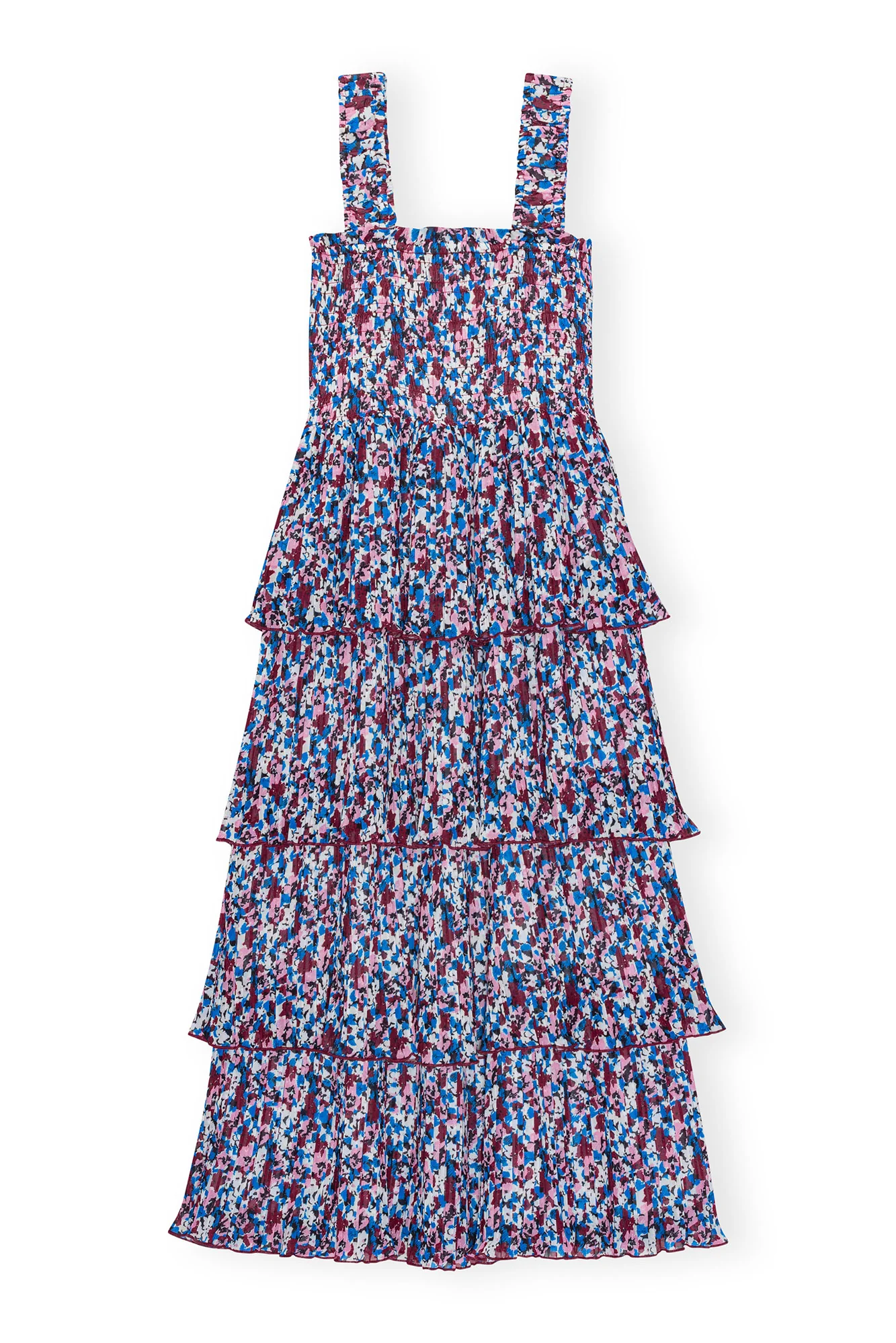 Pleated Georgette Flounce Smock Midi Dress | Multicolor