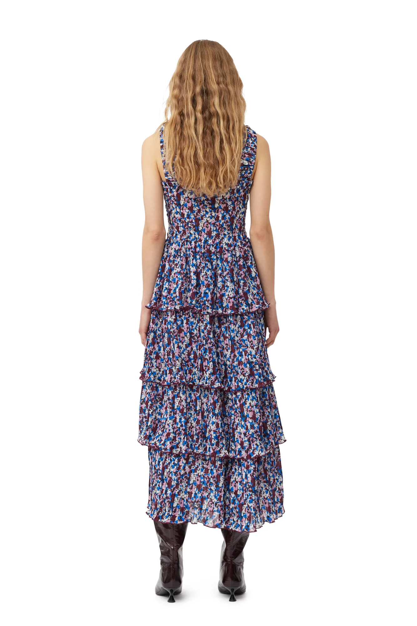 Pleated Georgette Flounce Smock Midi Dress | Multicolor - Image 4