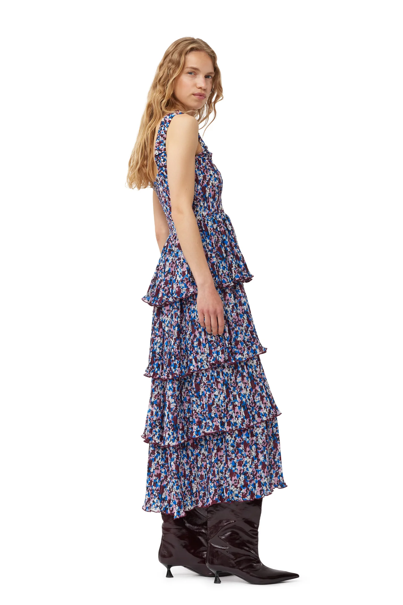 Pleated Georgette Flounce Smock Midi Dress | Multicolor - Image 5