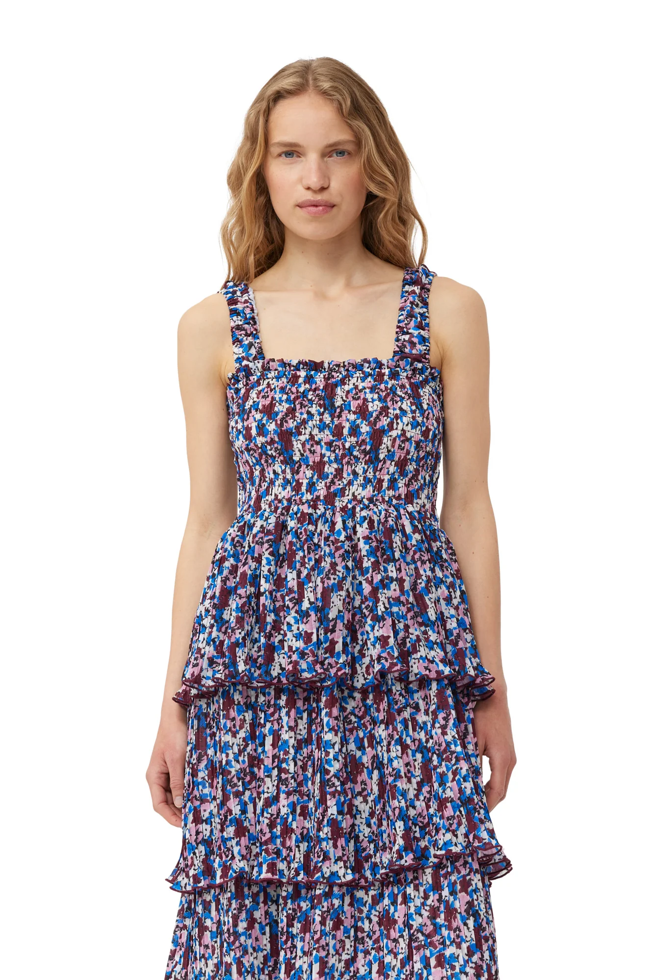 Pleated Georgette Flounce Smock Midi Dress | Multicolor - Image 6