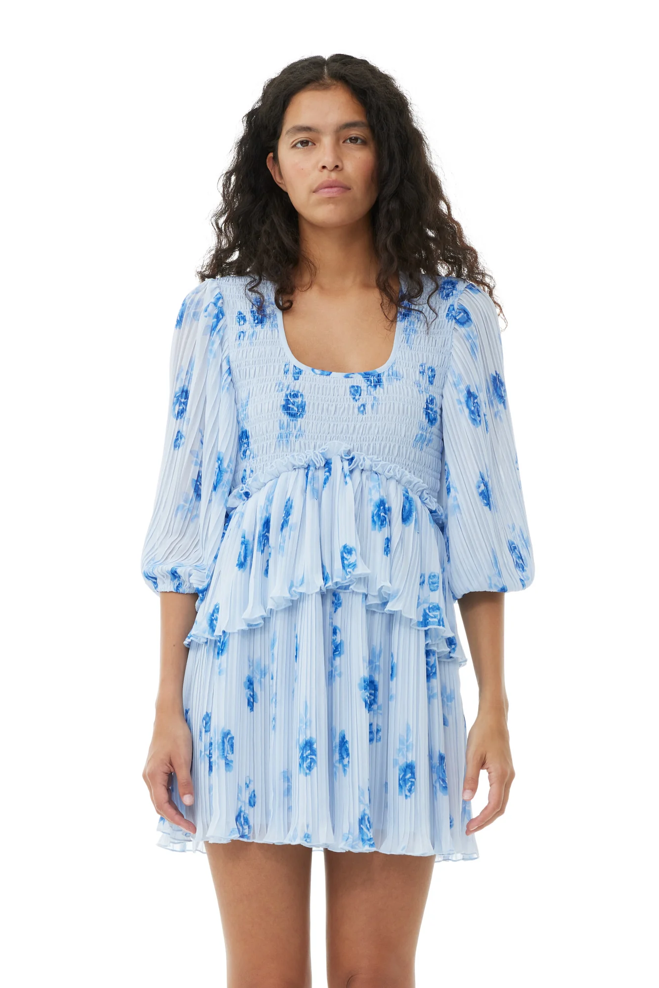 Pleated Georgette Flounce Smock Mini Dress | Heather - Image 4