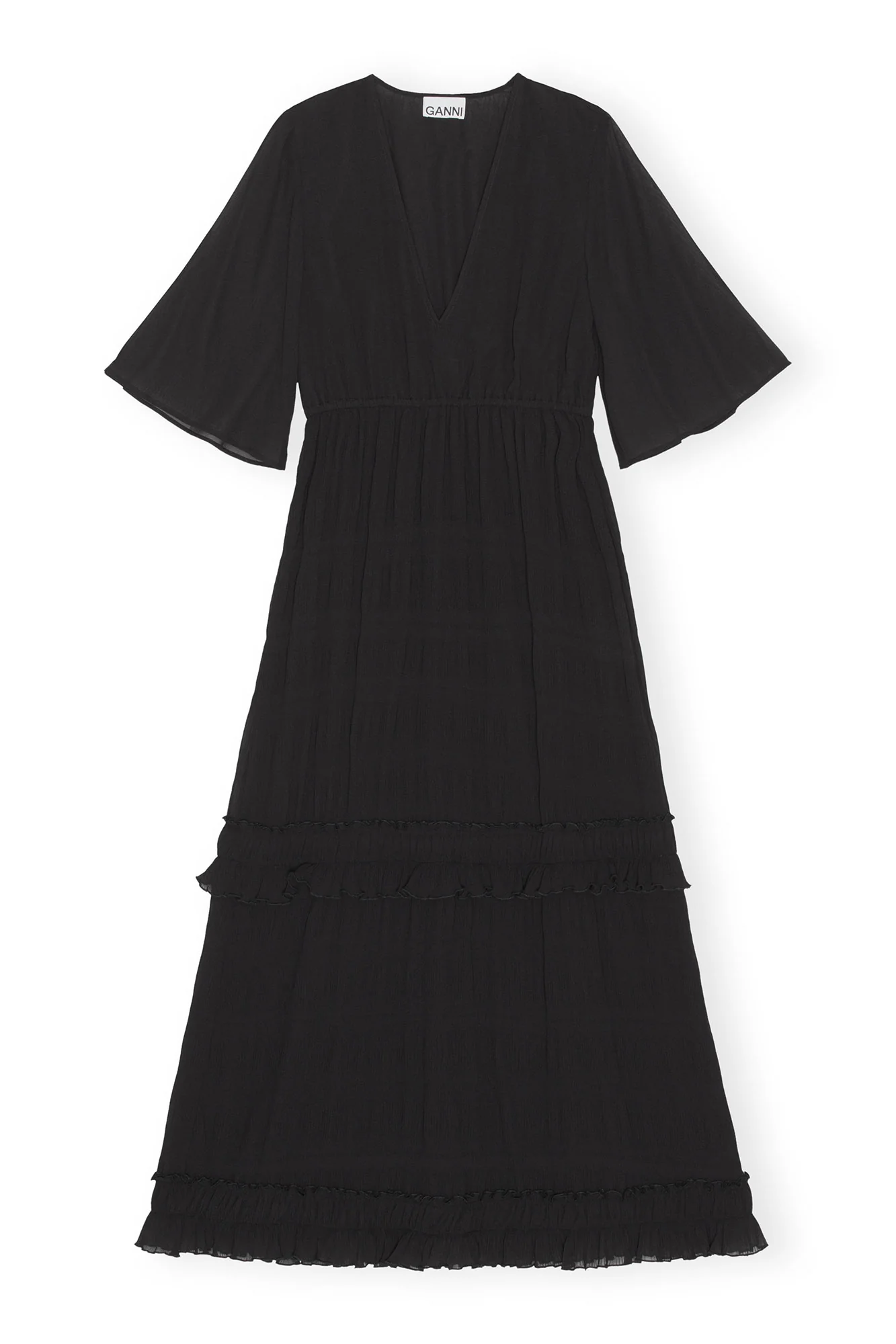 Pleated Georgette Maxi Dress | Black