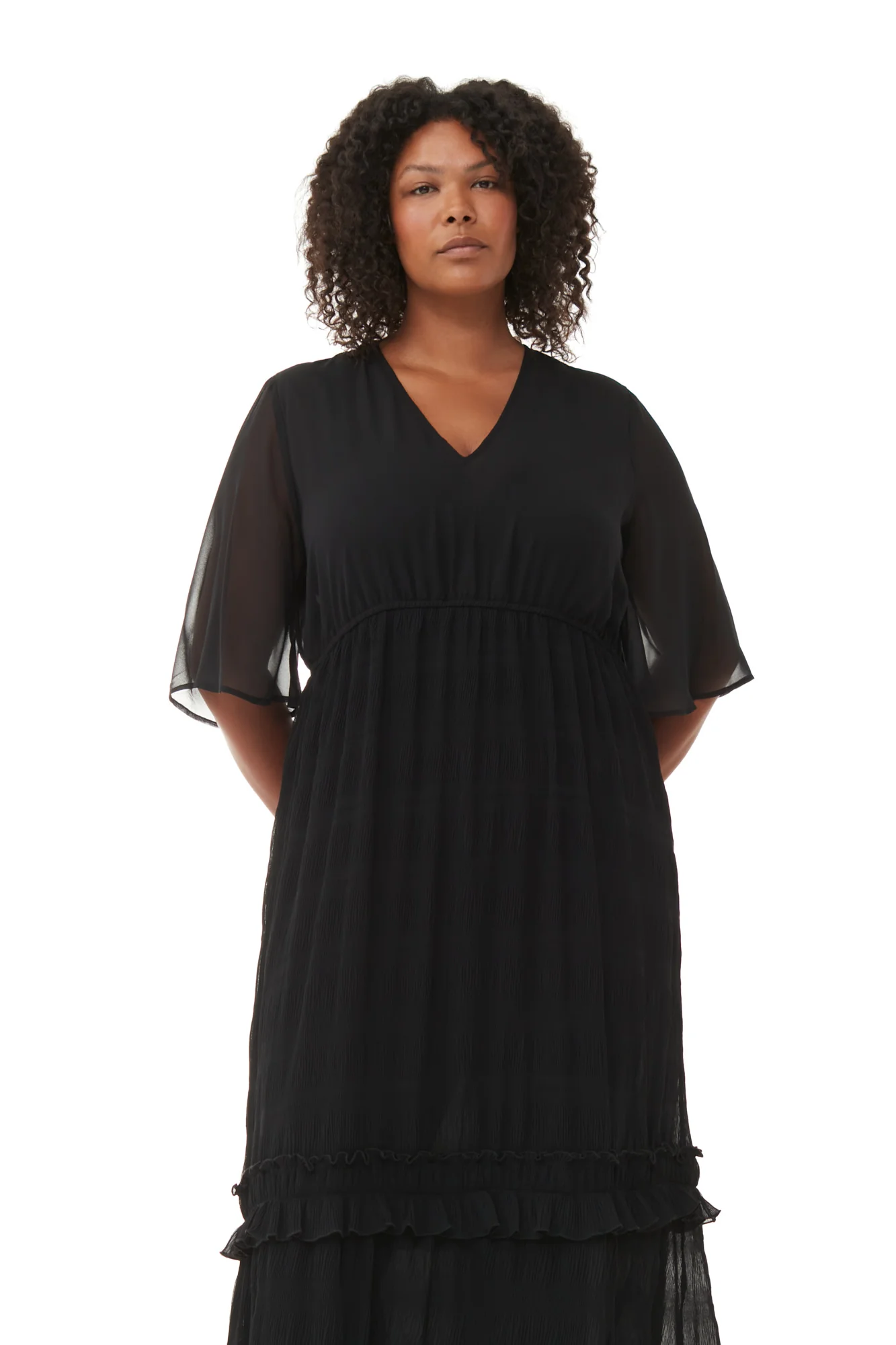 Pleated Georgette Maxi Dress | Black - Image 10