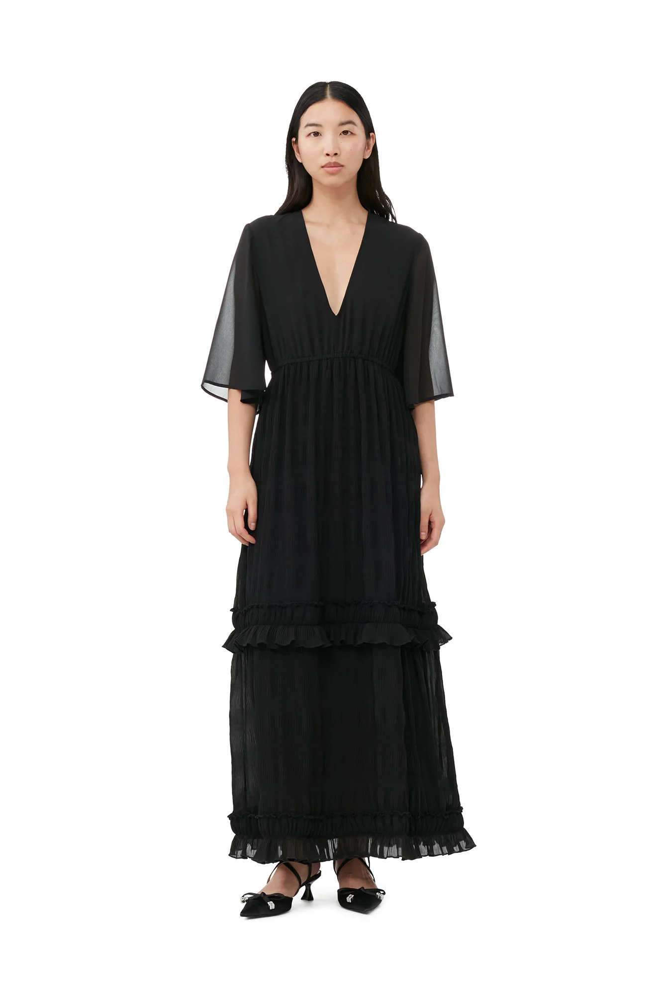 Pleated Georgette Maxi Dress | Black - Image 3