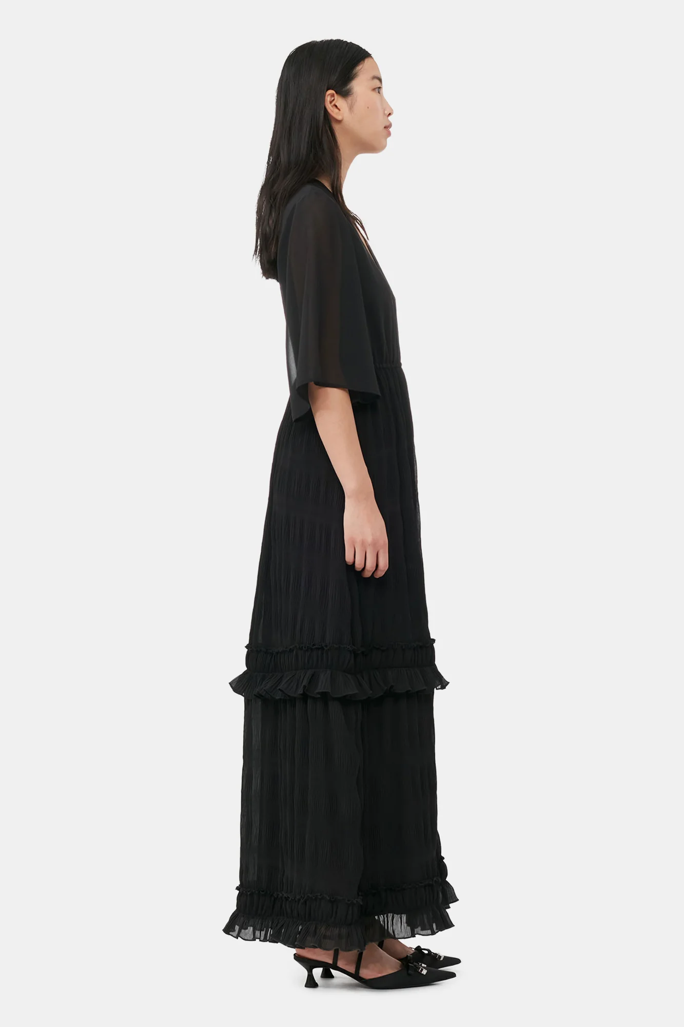Pleated Georgette Maxi Dress | Black - Image 4