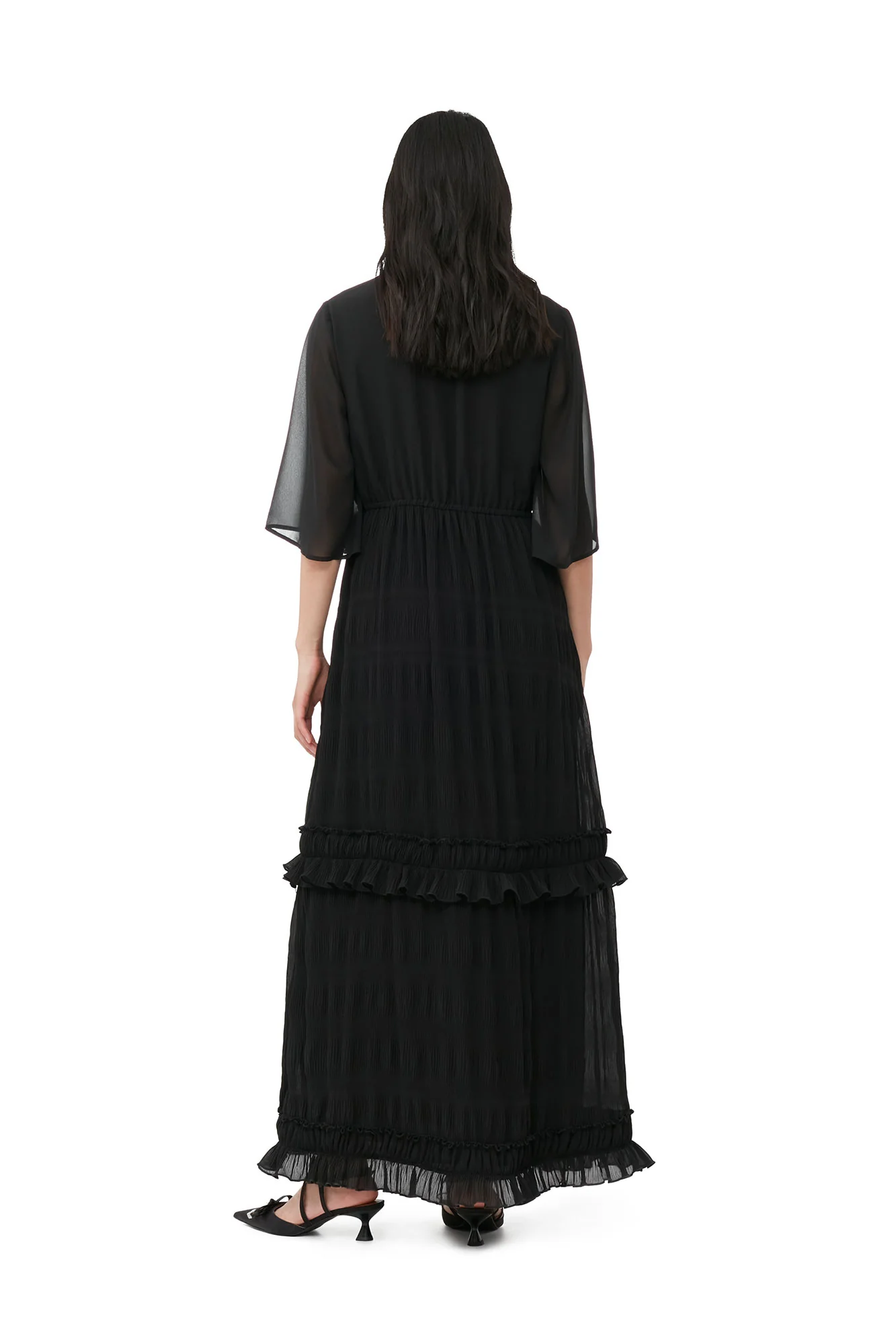 Pleated Georgette Maxi Dress | Black - Image 5
