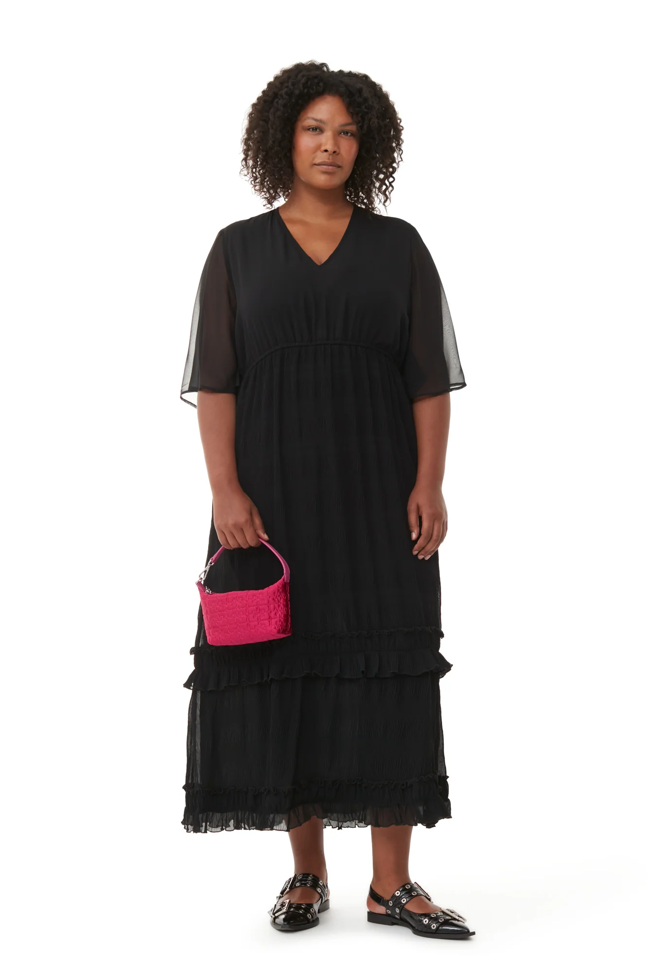 Pleated Georgette Maxi Dress | Black - Image 7