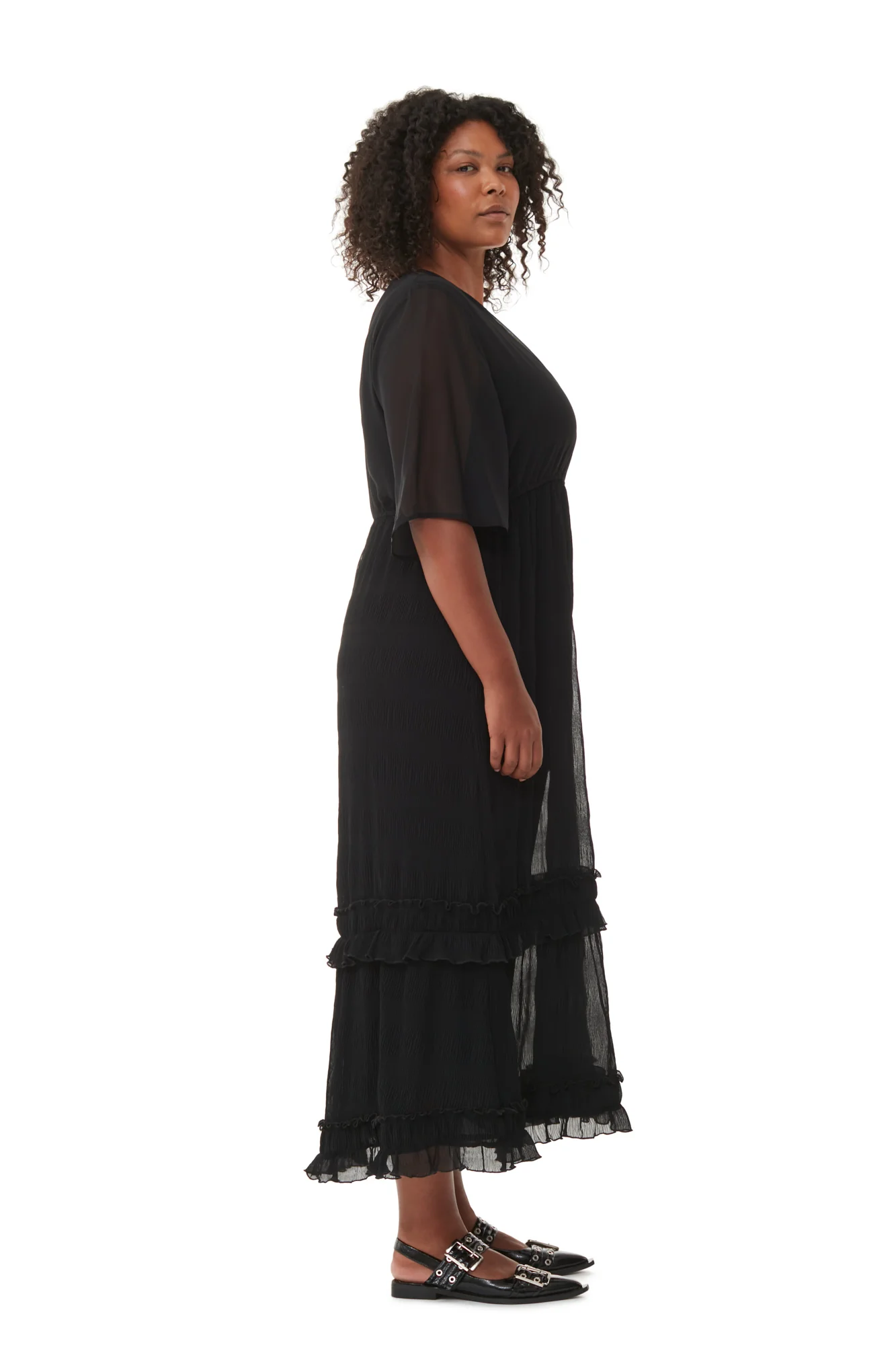 Pleated Georgette Maxi Dress | Black - Image 8