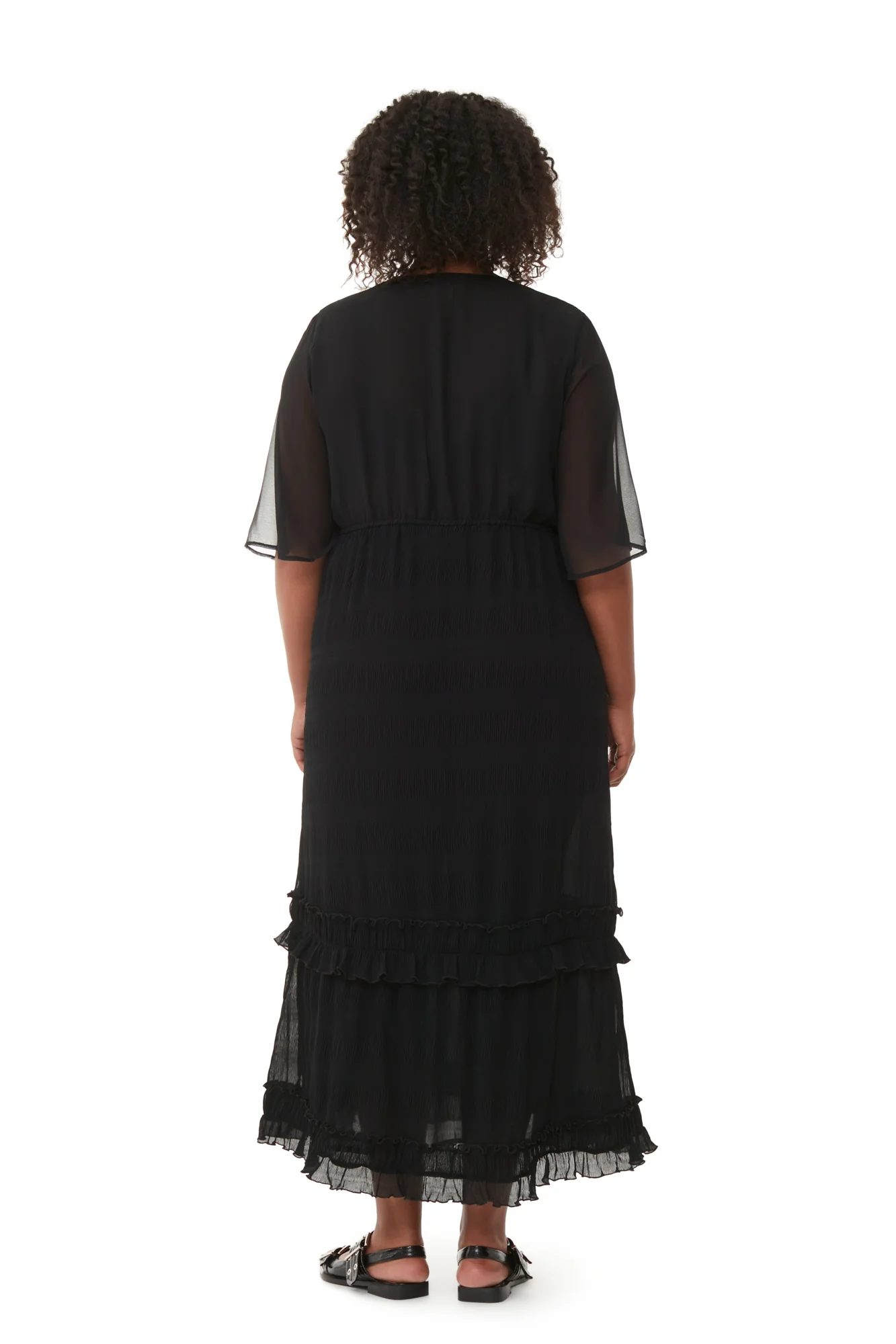 Pleated Georgette Maxi Dress | Black - Image 9