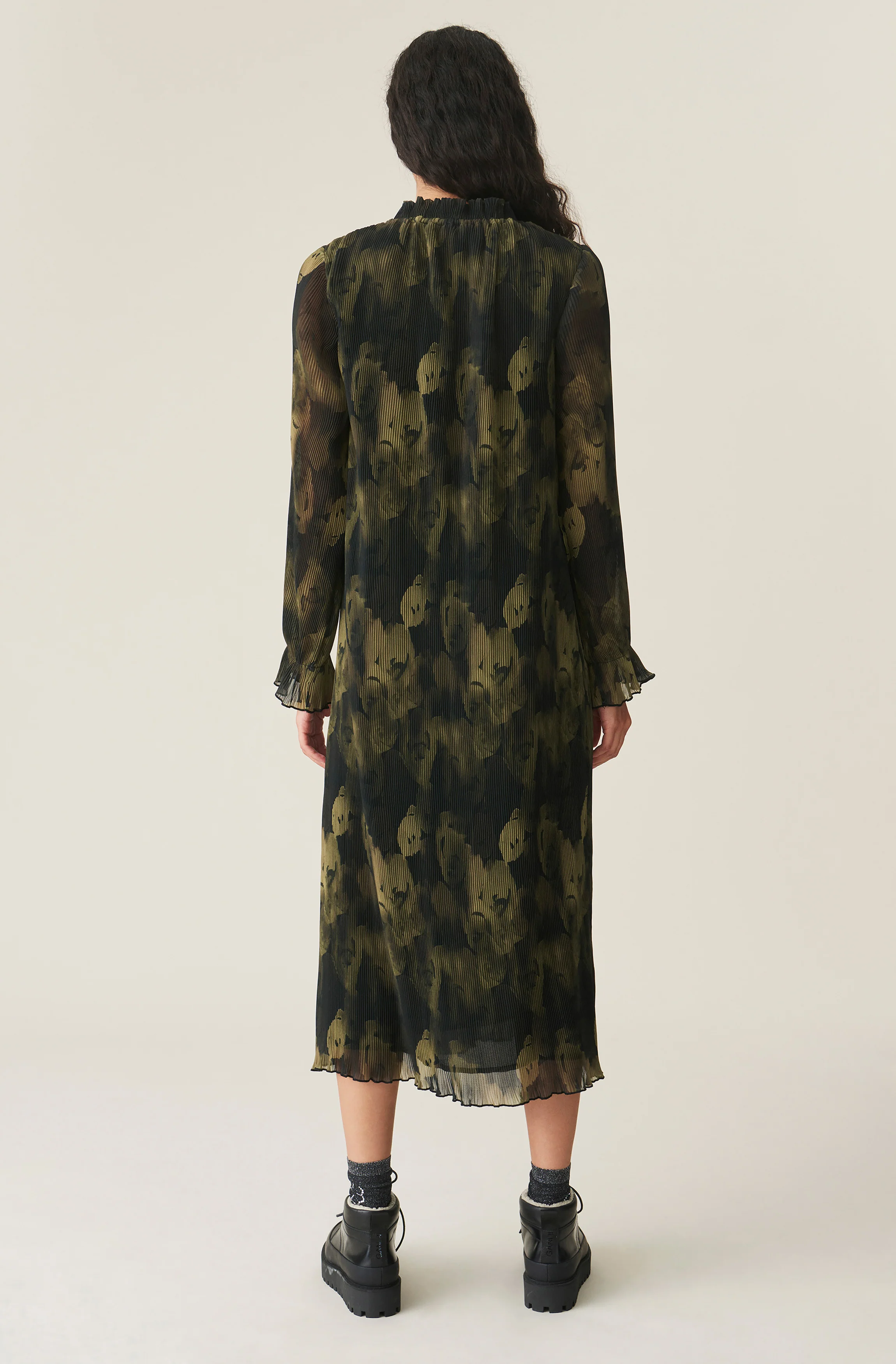 Pleated Georgette Maxi Dress | Olive Drab - Image 3