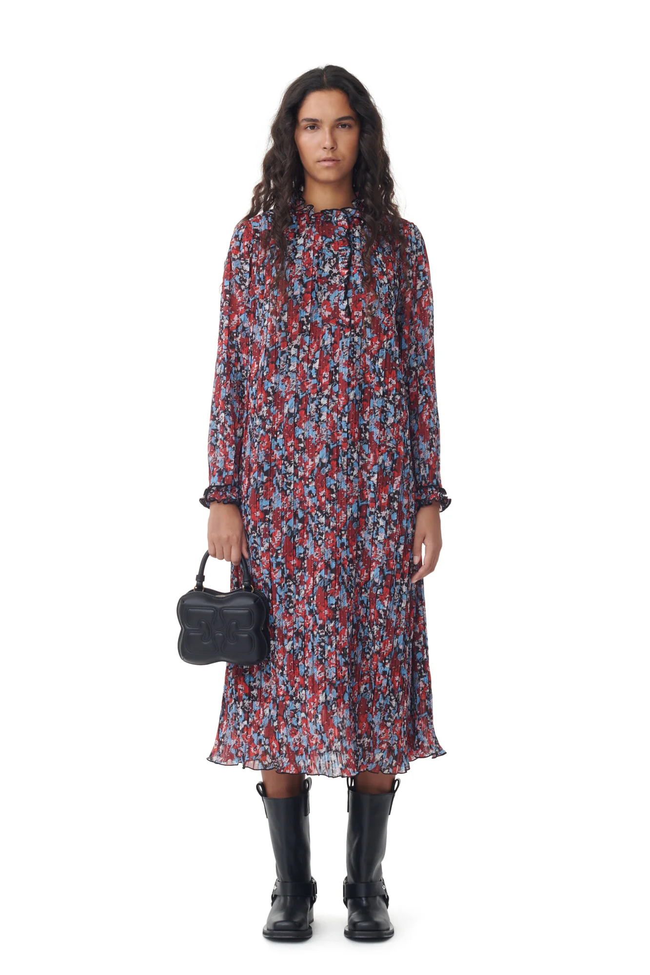 Pleated Georgette Midi Dress | High Risk Red