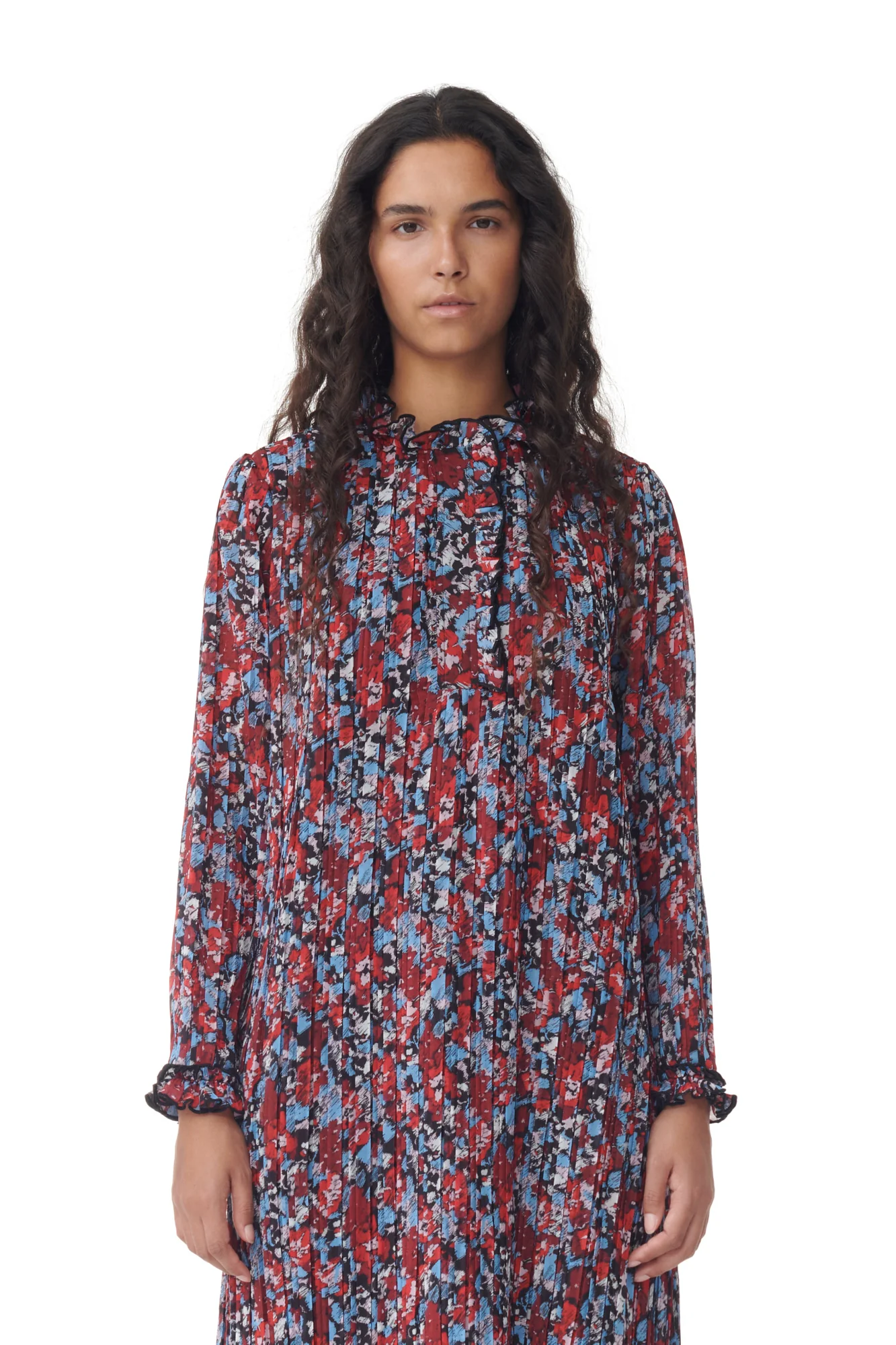 Pleated Georgette Midi Dress | High Risk Red - Image 2