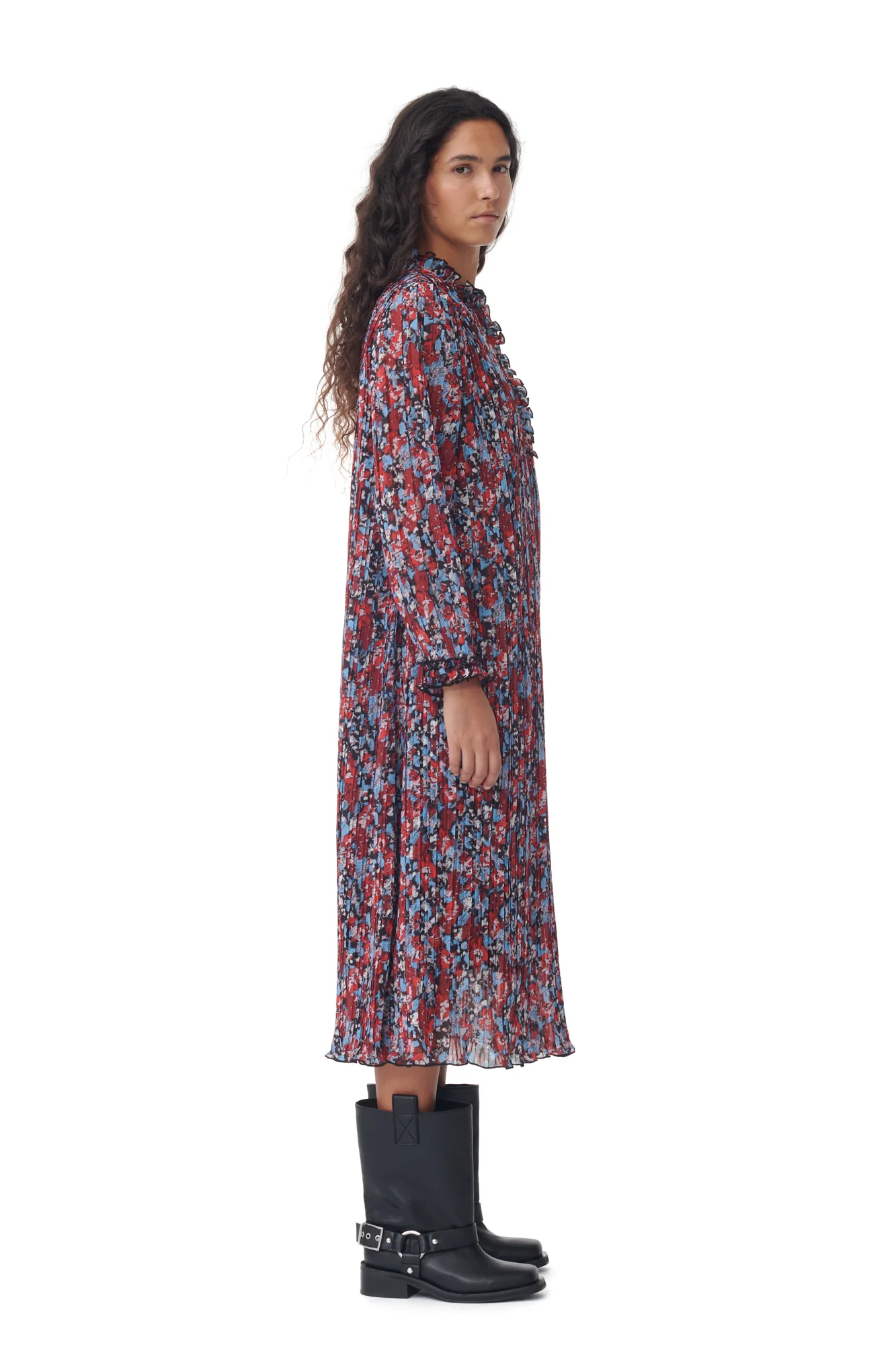 Pleated Georgette Midi Dress | High Risk Red - Image 3