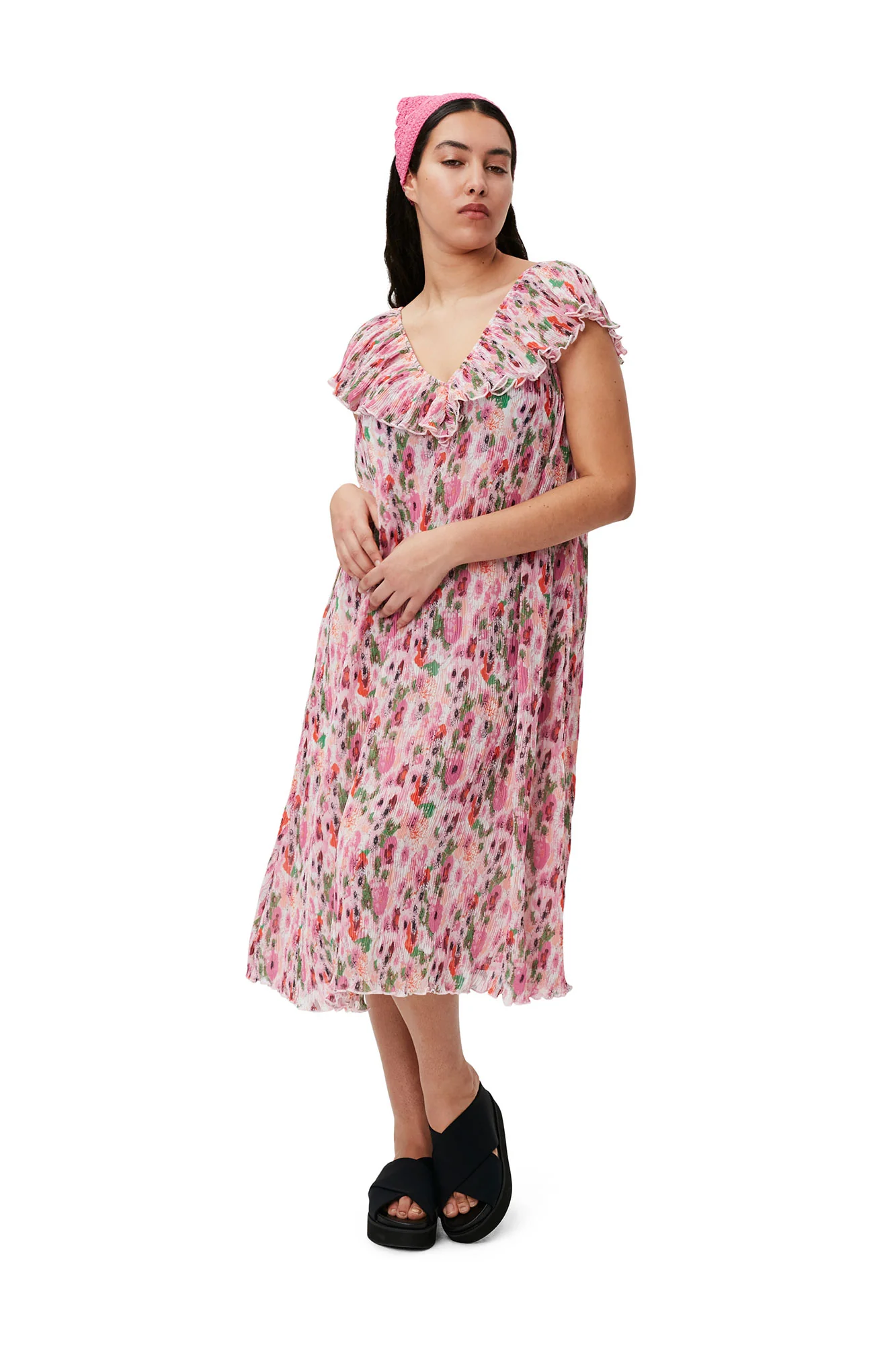 Pleated Georgette Midi Dress | Sugar Plum - Image 3