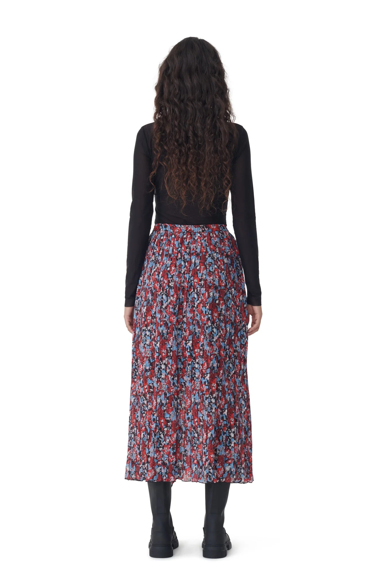 Pleated Georgette Midi Flounce Skirt | High Risk Red - Image 3
