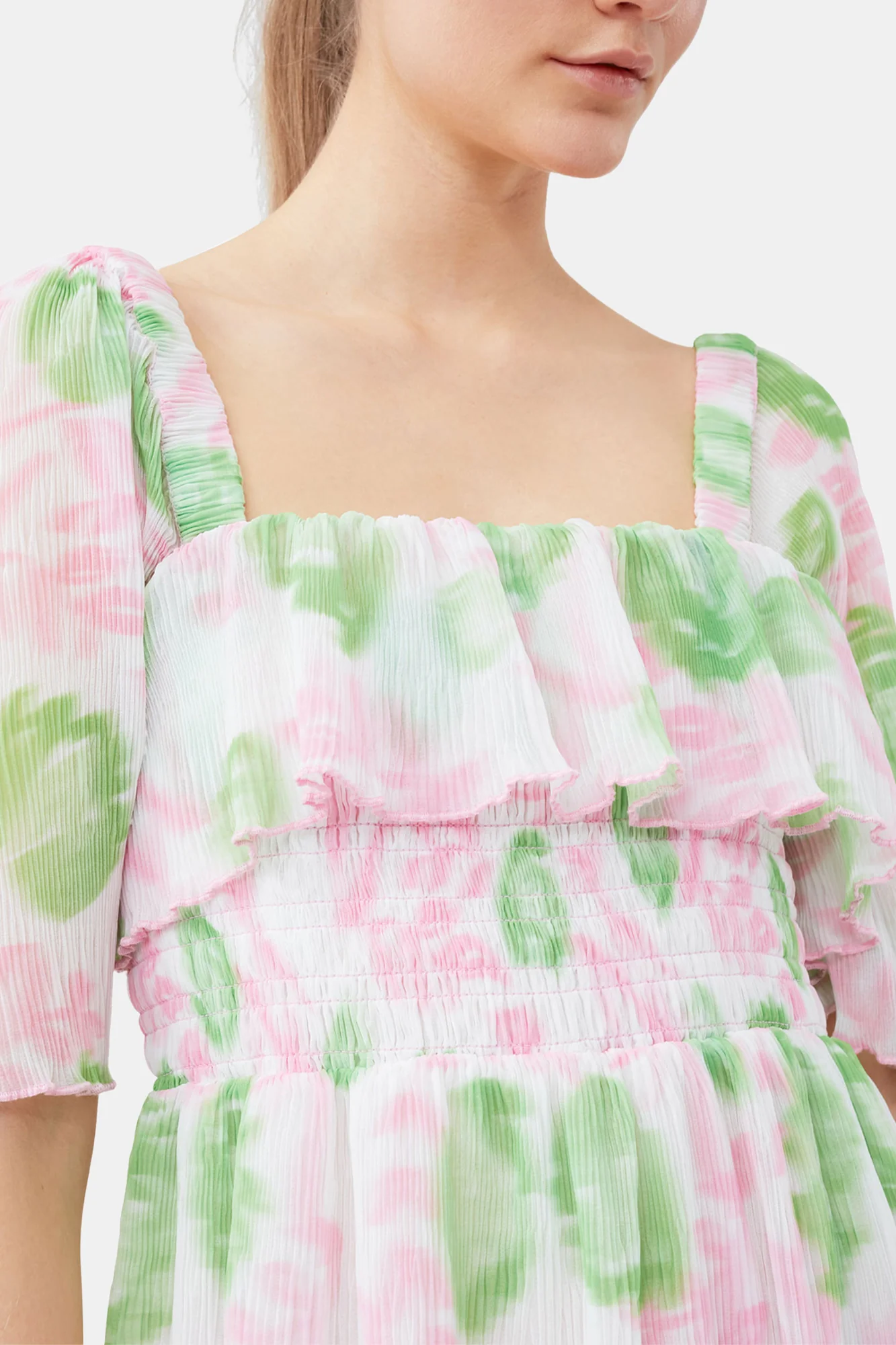 Pleated Georgette Midi Smock Dress | Pink Tulle - Image 10