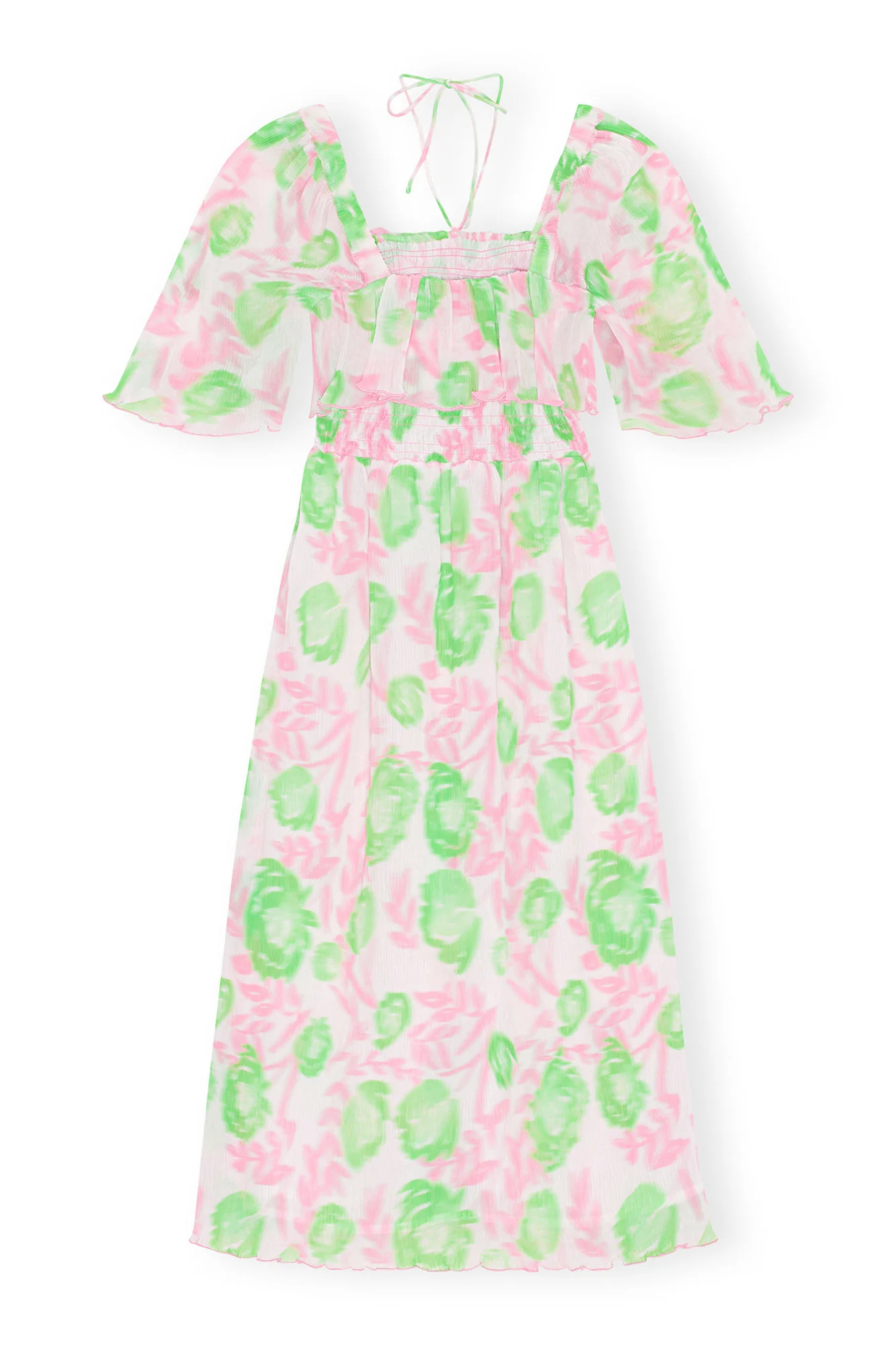 Pleated Georgette Midi Smock Dress | Pink Tulle - Image 2