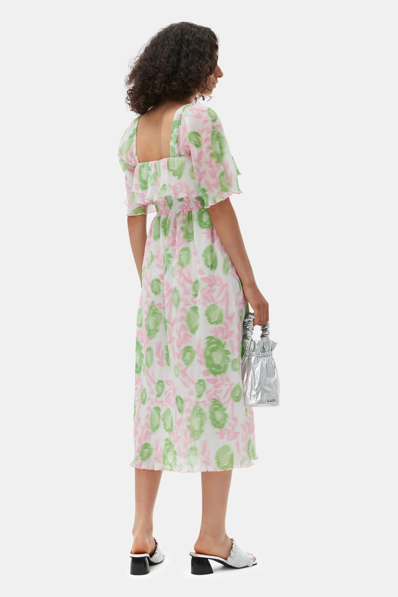 Pleated Georgette Midi Smock Dress | Pink Tulle - Image 4