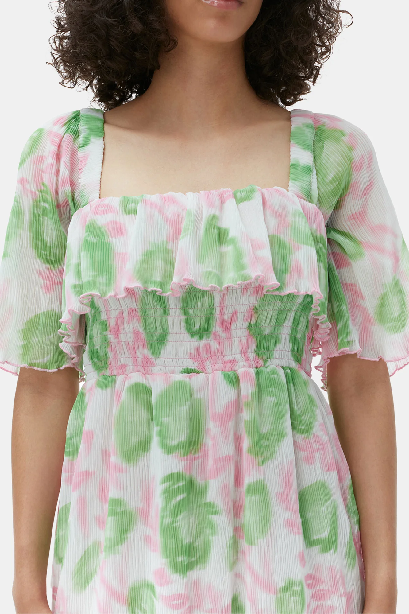 Pleated Georgette Midi Smock Dress | Pink Tulle - Image 5