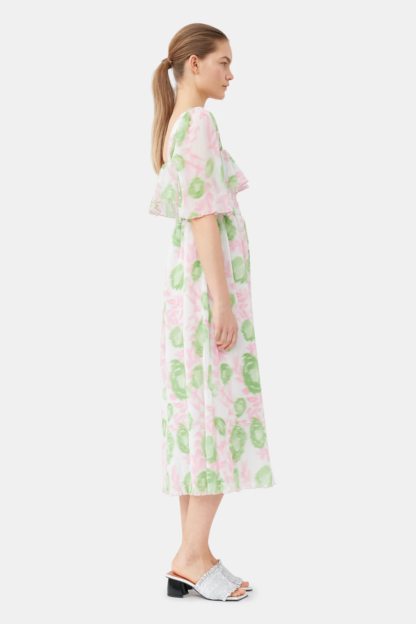 Pleated Georgette Midi Smock Dress | Pink Tulle - Image 9